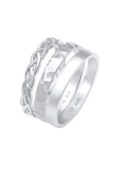 Ring Bandring Zopfmuster Hammerschlag 3er Set Damen Silber 54mm von Elli