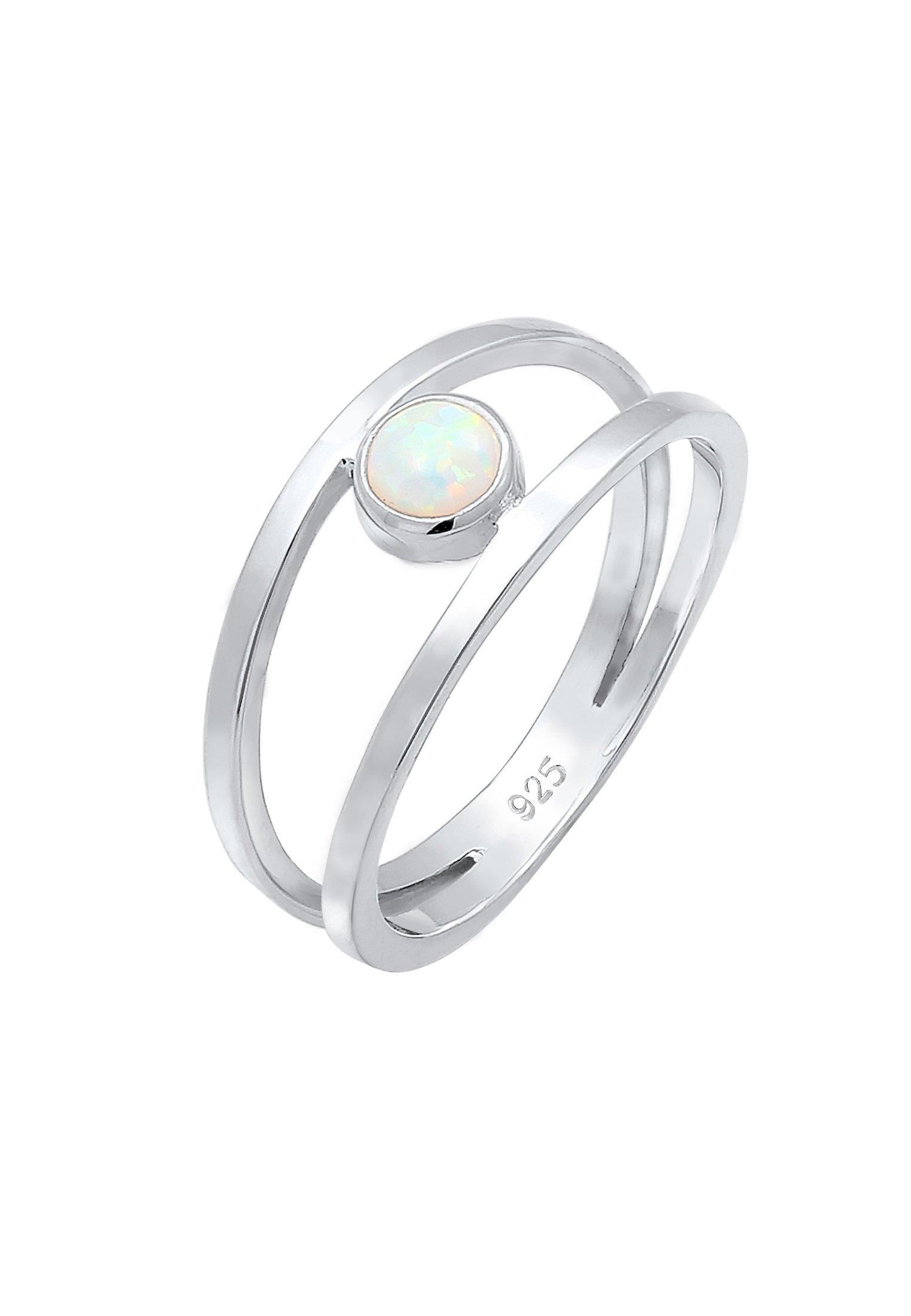 Ring Bandring Zweireihig Synthetischer Opal Damen Silber 56mm von Elli