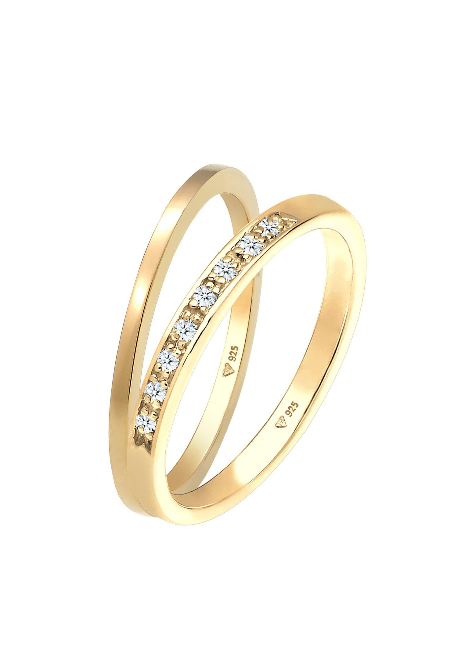 Ring Basic Memoire Diamant (0.04 Ct) 2er Set 925 Silber Damen Gold 56mm von Elli