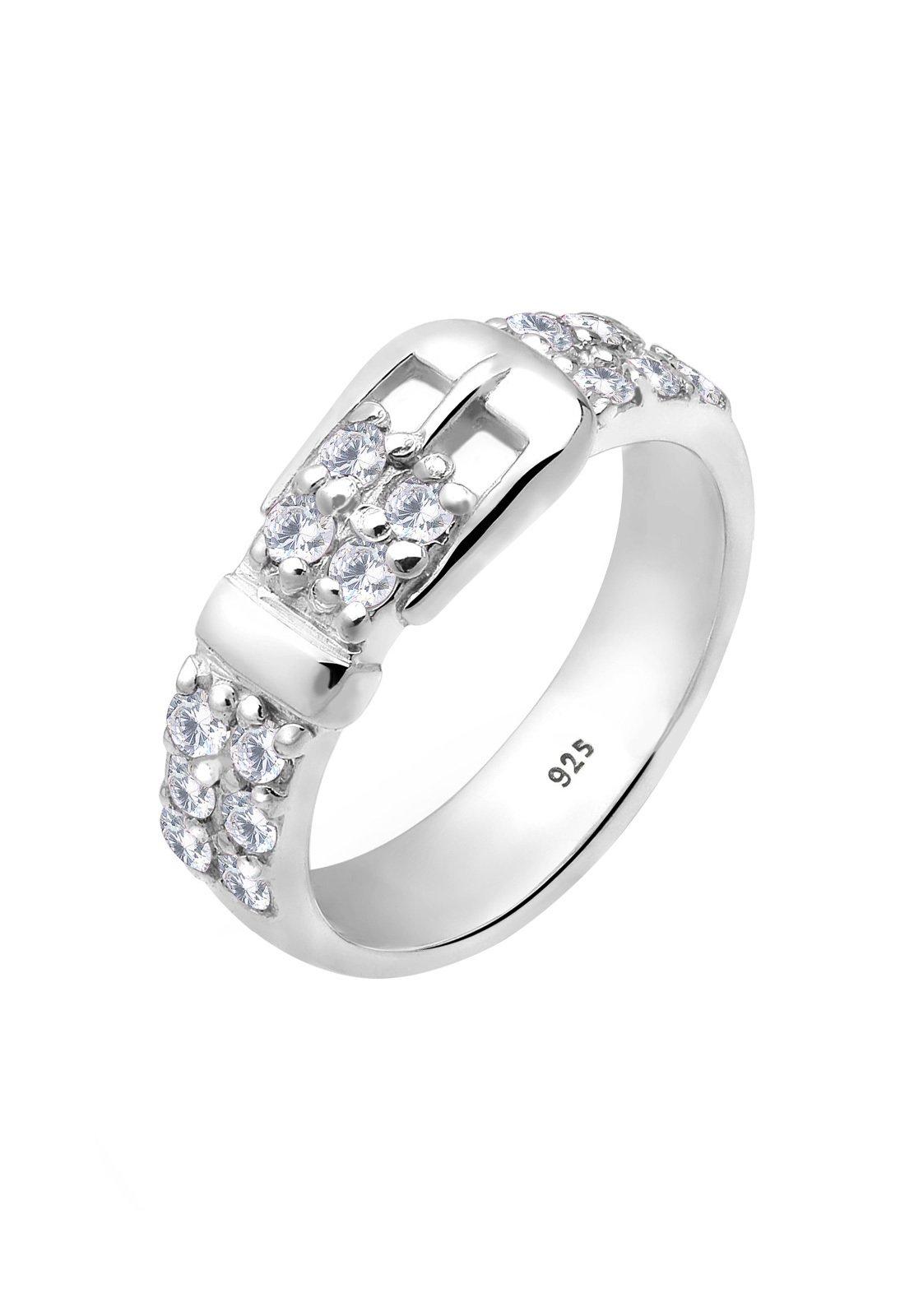 Ring Gürtel Motiv Verspielt Mit Zirkonia Kristallen Damen Weiss 52mm von Elli