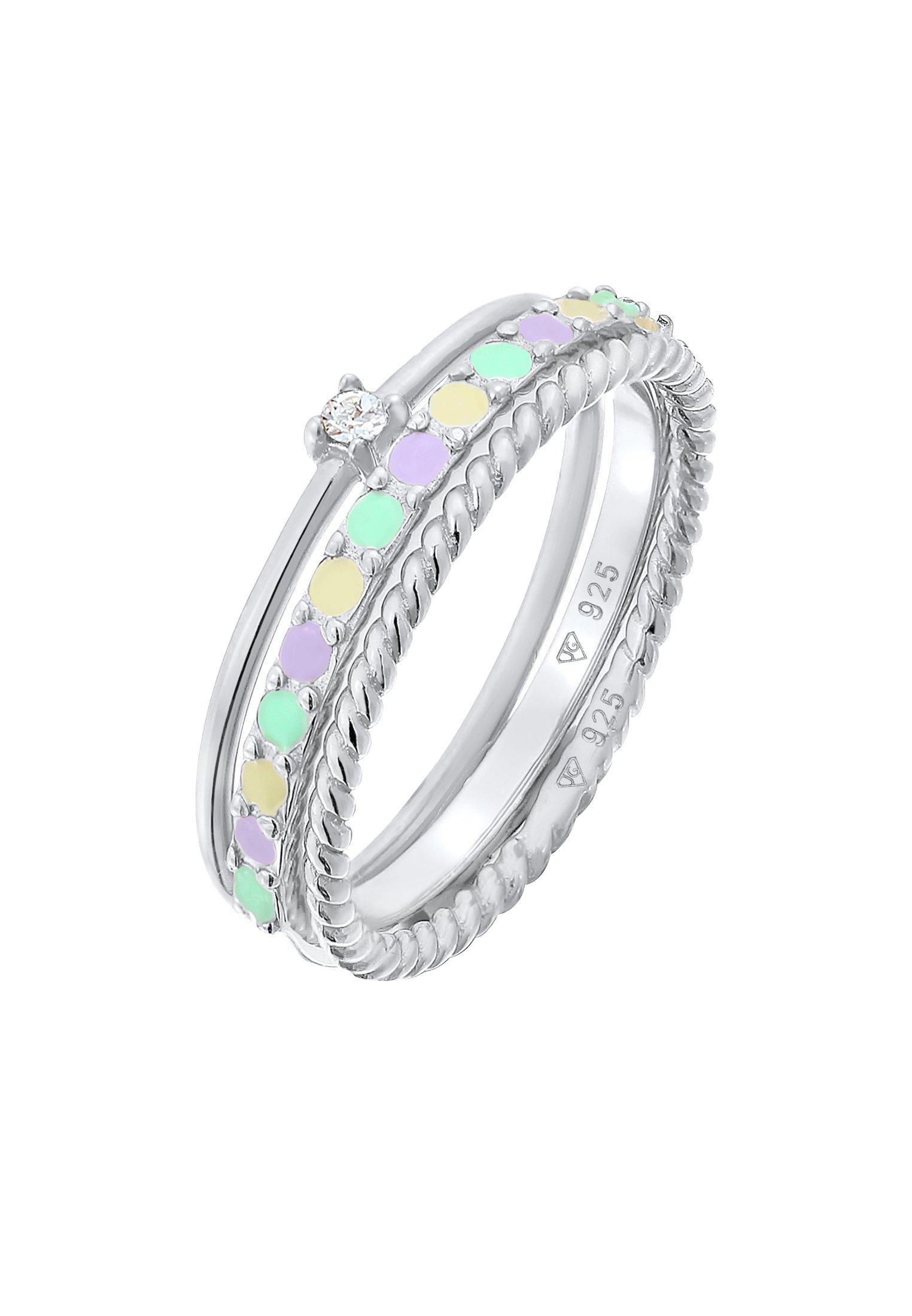 Ring Multi-color Emaille Kristall 3er Set Damen Silber 58mm von Elli