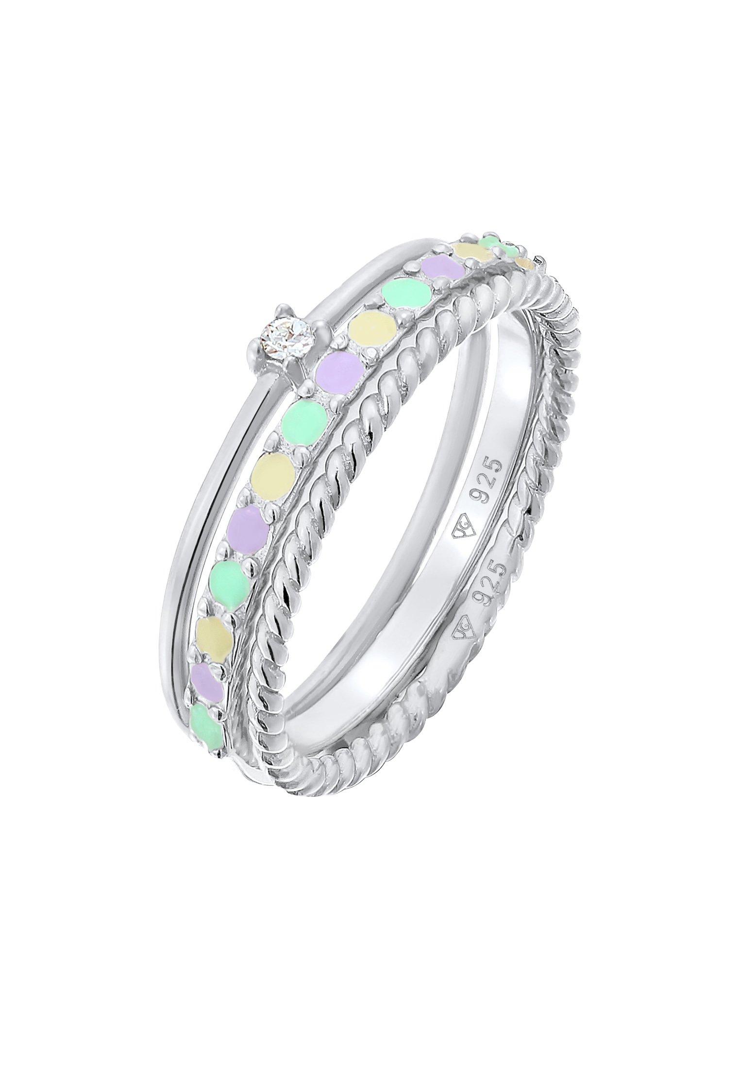 Ring Multi-color Emaille Kristall 3er Set Damen Silber 66mm von Elli