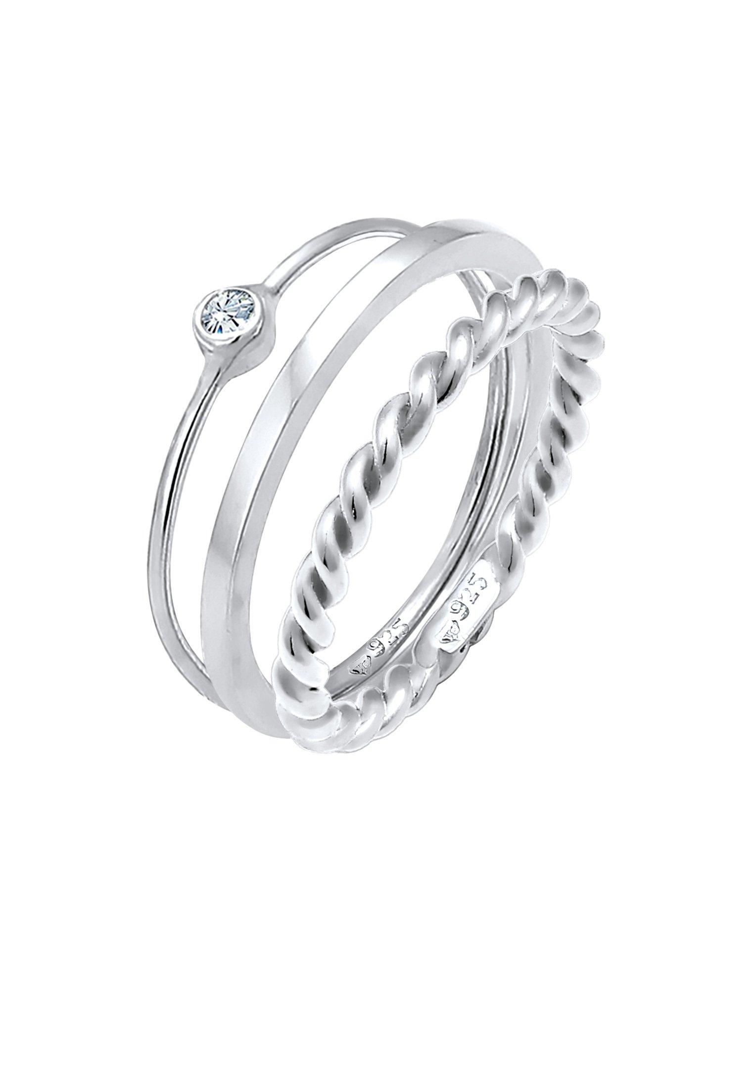 Ring Set Trend Solitär Kristalle Damen Silber 52mm von Elli