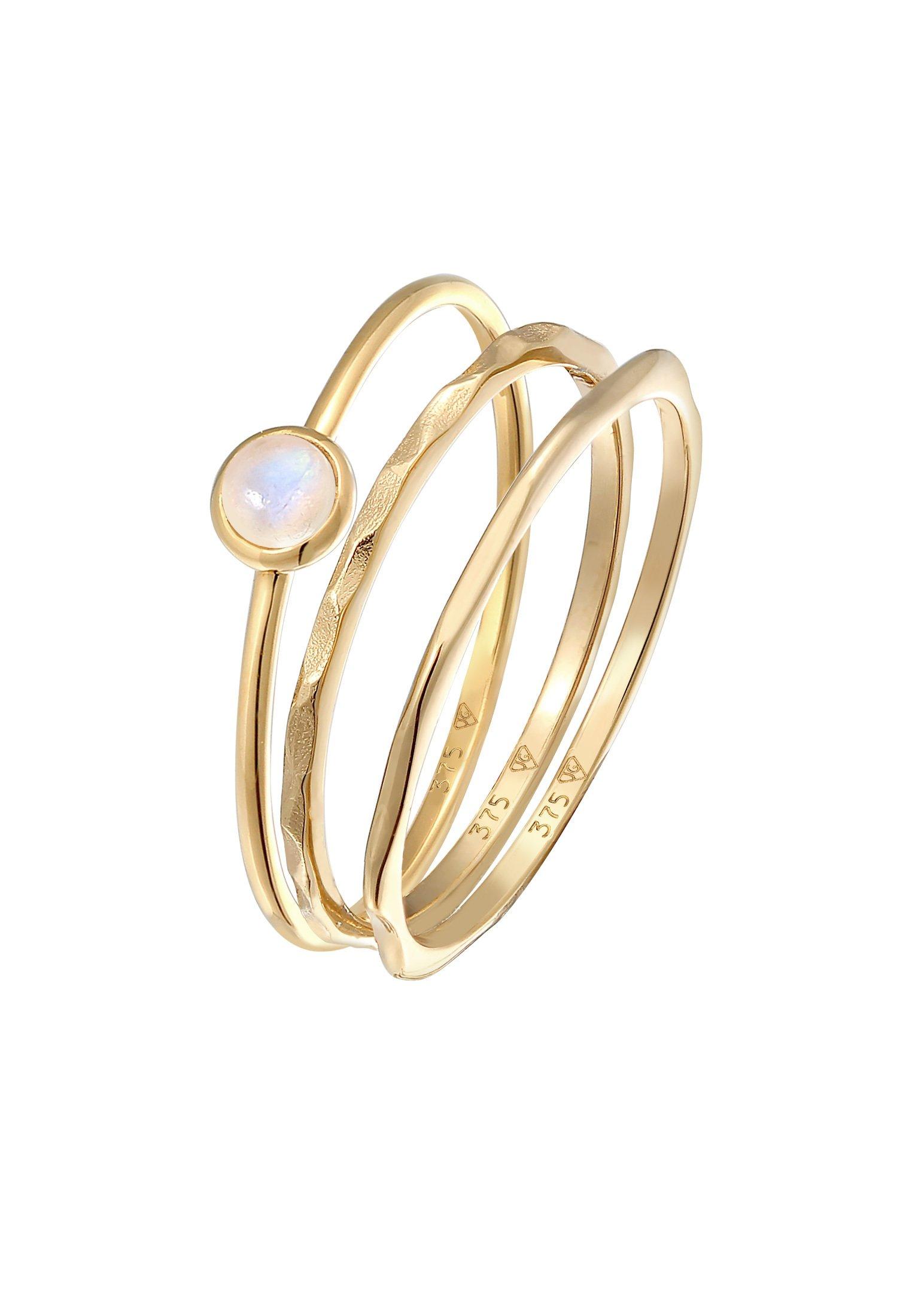 Ring Solitär Mondstein 3er Ring Set 375 Gelbgold Damen Gold 56mm von Elli