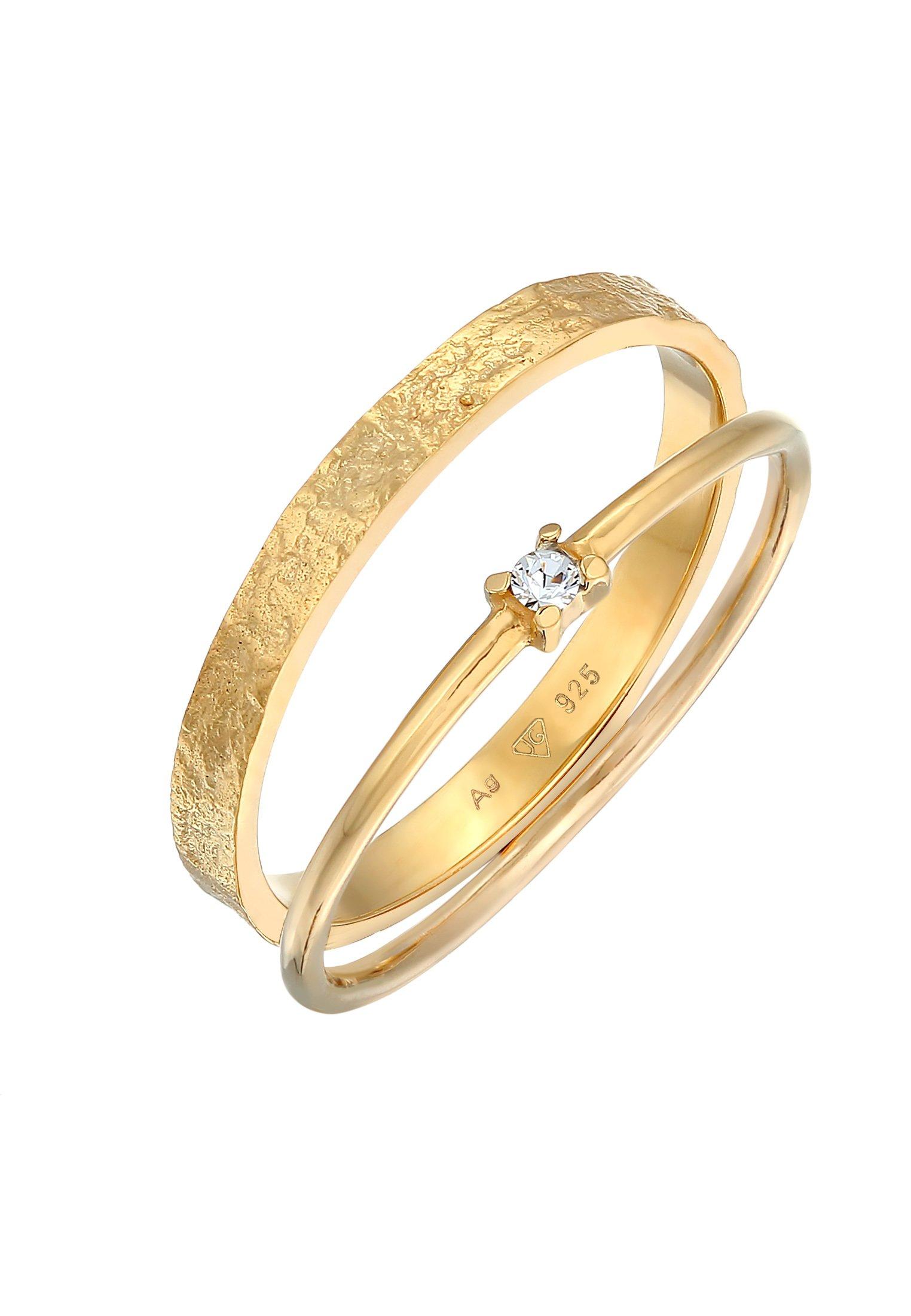 Ring Stapelring Kristall Solitär Bandring Set Damen Gold 56mm von Elli