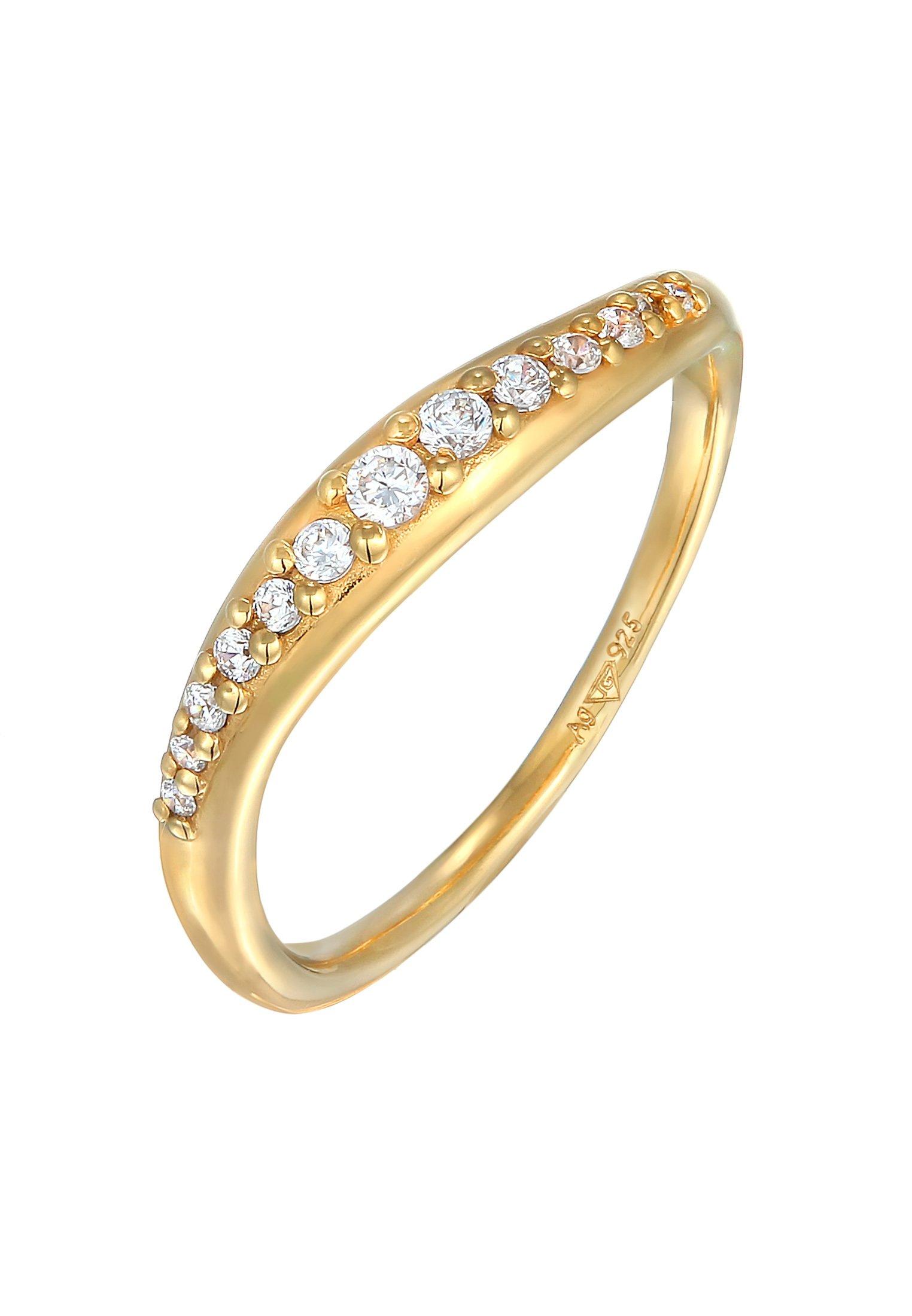 Ring Zirkonia Schwungvolles Design 925 Sterling Silber Damen Gold 58mm von Elli