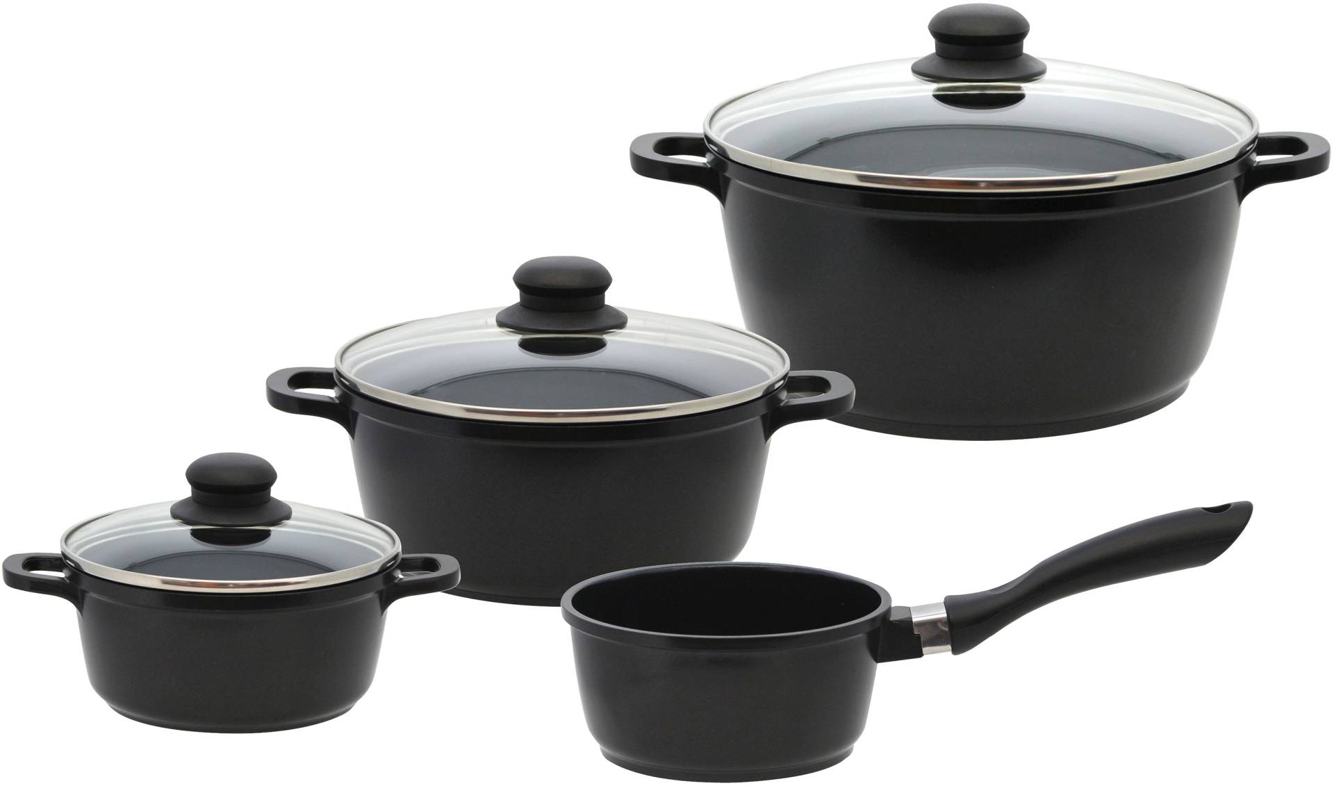 Elo Basic Topf-Set »Black Cast«, Aluminiumguss, (Set, 7 tlg., 3 Töpfe mit Deckel, 1 Stielkasserolle), mit hochwertiger Antihaftversiegelung, Induktion von Elo - Basic