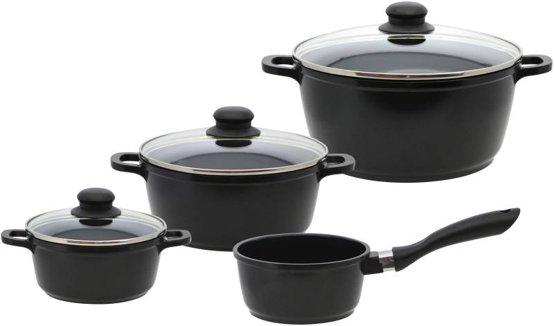 Elo Basic Topf-Set »Black Cast«, Aluminiumguss, (Set, 7 tlg., 3 Töpfe mit Deckel, 1 Stielkasserolle), mit hochwertiger Antihaftversiegelung, Induktion von Elo - Basic