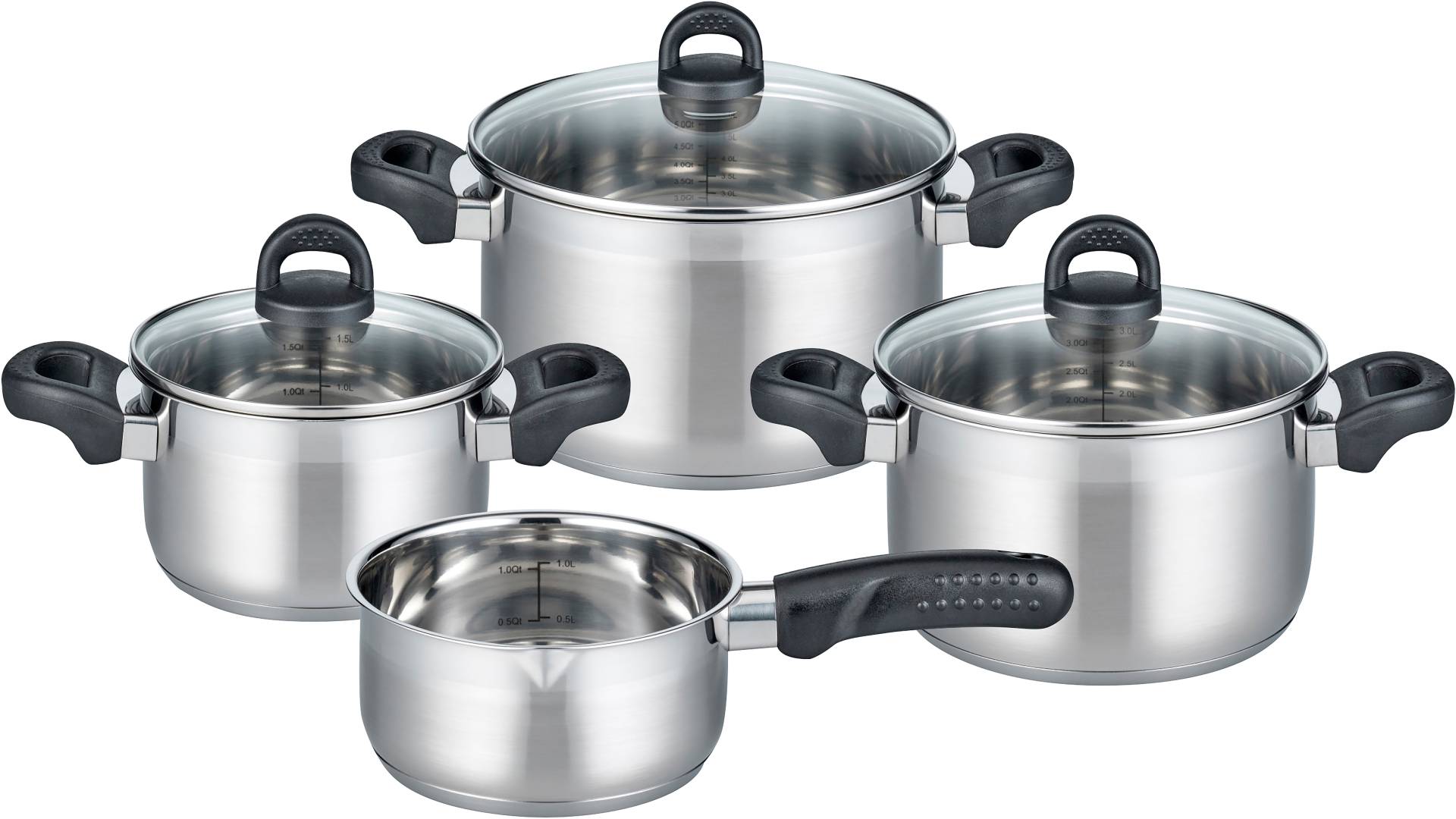 Elo Basic Topf-Set »Turmalin«, Edelstahl 18/10, (Set, 7 tlg., je 1 Fleischtopf Ø 16/20/24 cm, 1x Stielkasserolle Ø 16 cm), Öl-Dosiersystem, Induktion von Elo - Basic
