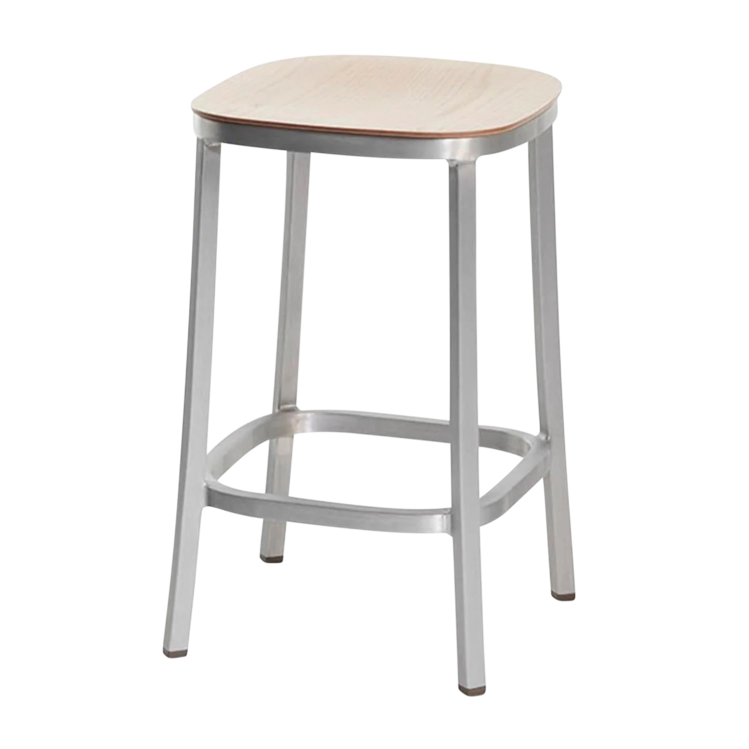 1 Inch Plywood Counter Stool Hochstuhl, Gestell aluminium, dunkel pulverbeschichtet, Holz esche natur von Emeco