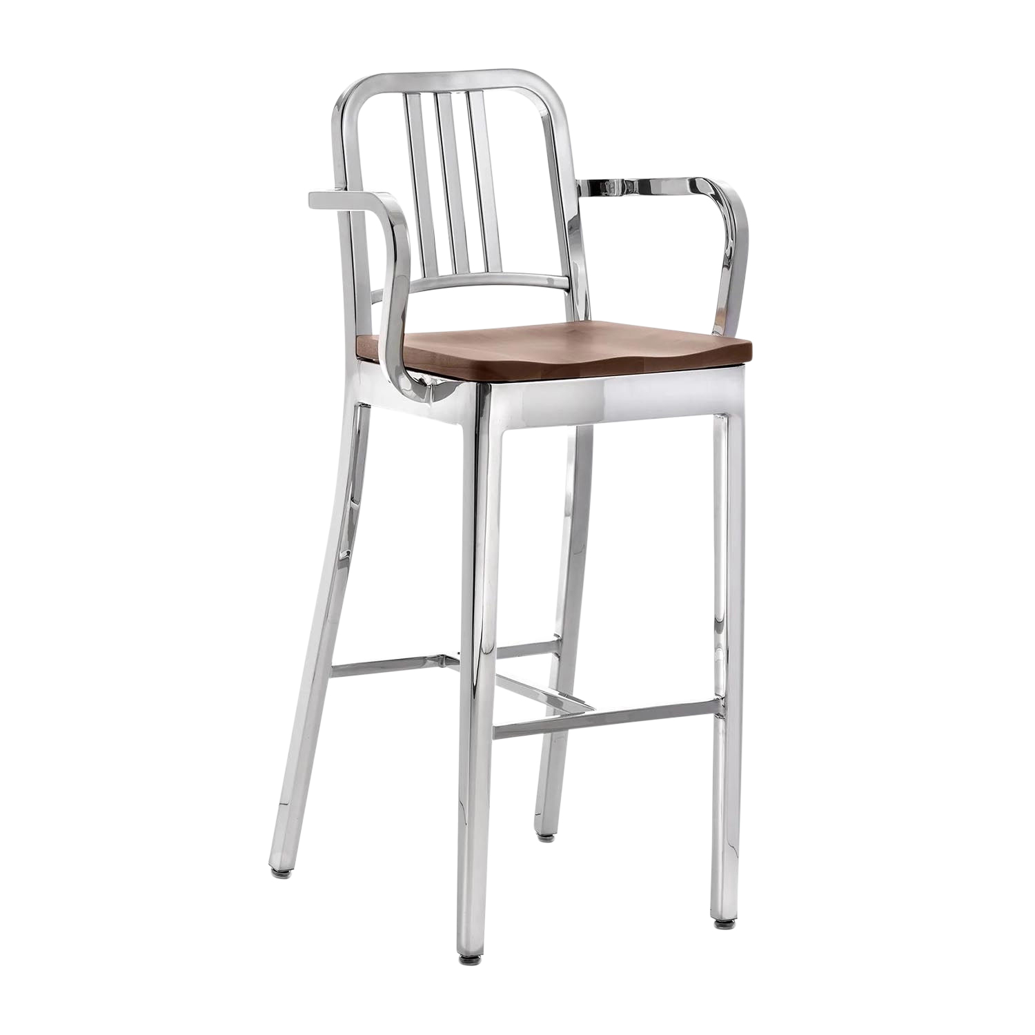 1104 Navy Arms Barstool natural wood seat Barstuhl, Ausführung aluminium, poliert, Holz esche natur von Emeco