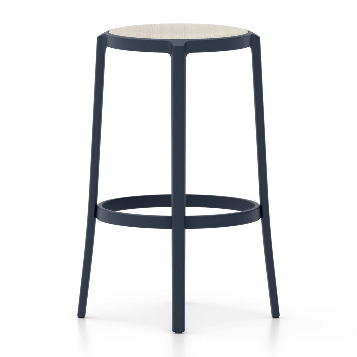 On & On Plywood Seat Barstool Barstuhl, Farbe dark blue, Sitz holz, eiche von Emeco