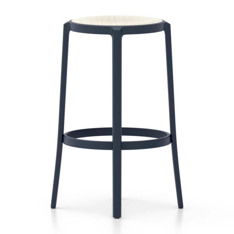 On & On Plywood Seat Barstool Barstuhl, Farbe dark blue, Sitz holz, esche hell von Emeco
