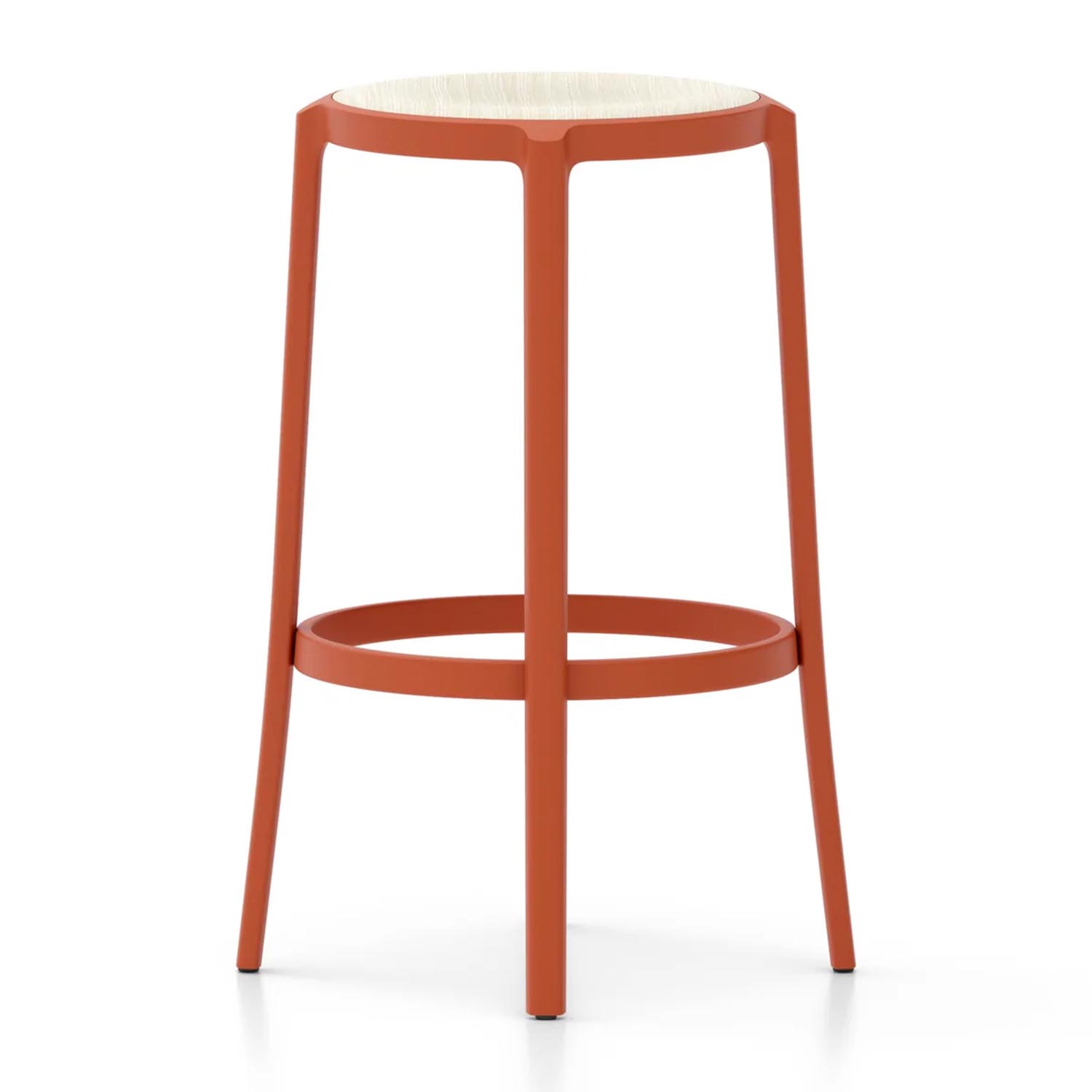 On & On Plywood Seat Barstool Barstuhl, Farbe orange, Sitz holz, esche hell von Emeco