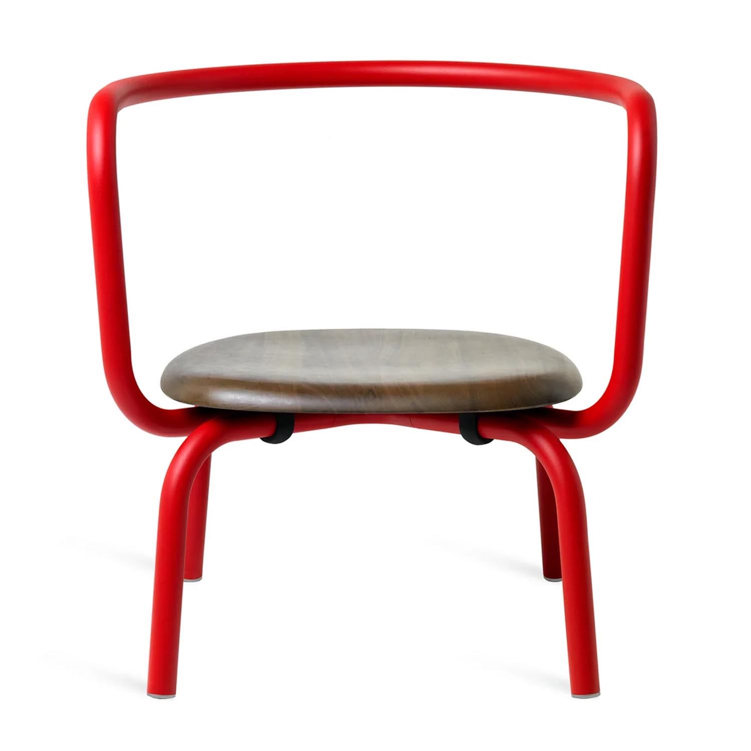 Parrish Lounge Chair Sessel, Gestell aluminium, rot pulverbeschichtet, Sitz holz, nussbaum von Emeco