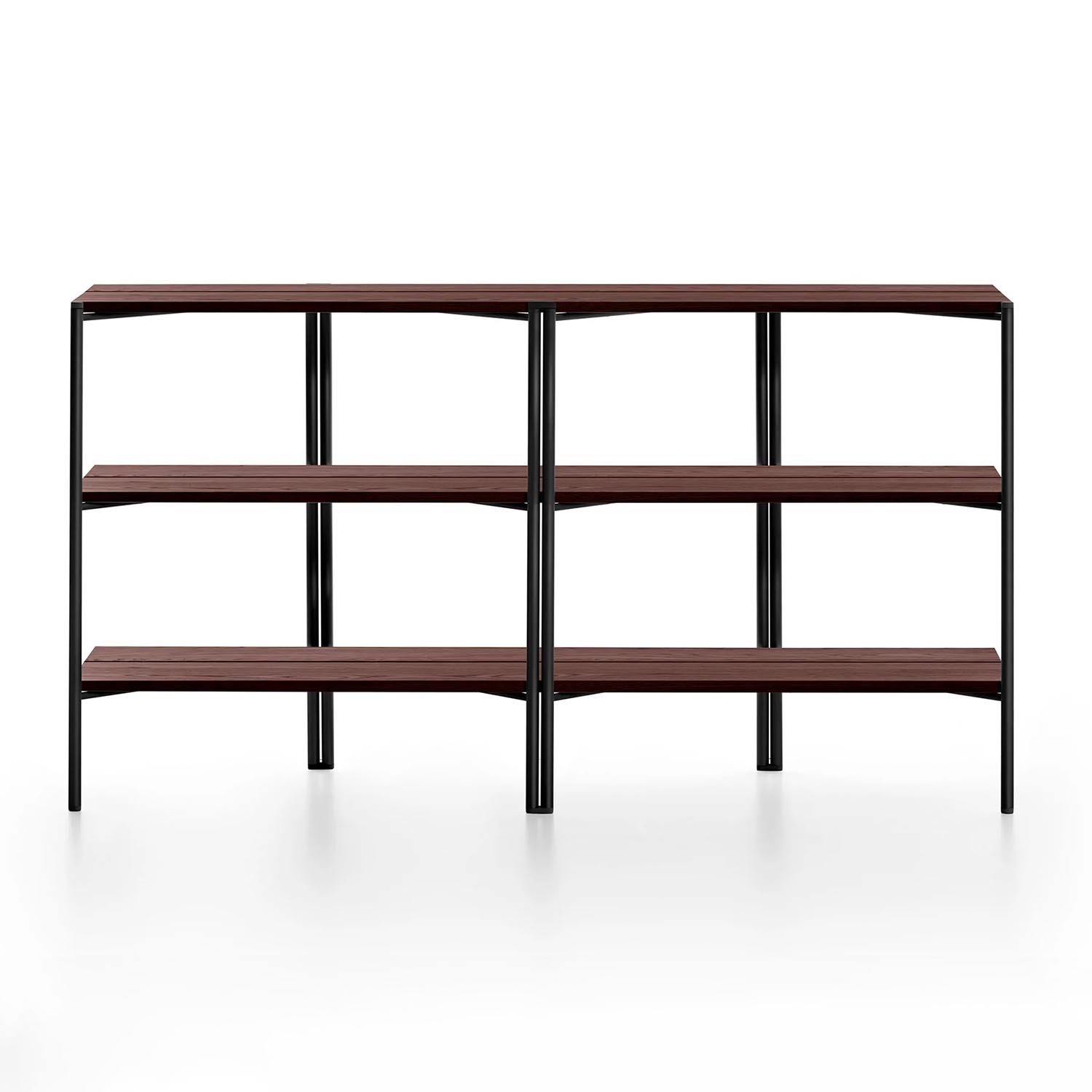 Run Shelf Regal, Gestell aluminium, schwarz pulverbeschichtet, Ausführung tablare, nussbaumholz von Emeco