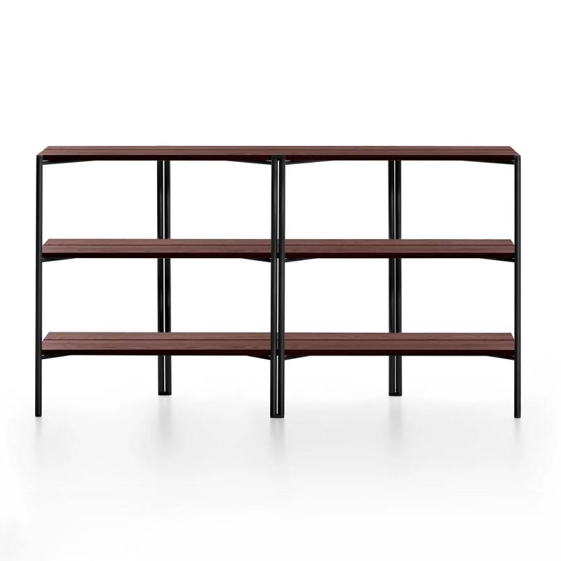 Run Shelf Regal, Gestell aluminium, schwarz pulverbeschichtet, Ausführung tablare, nussbaumholz von Emeco