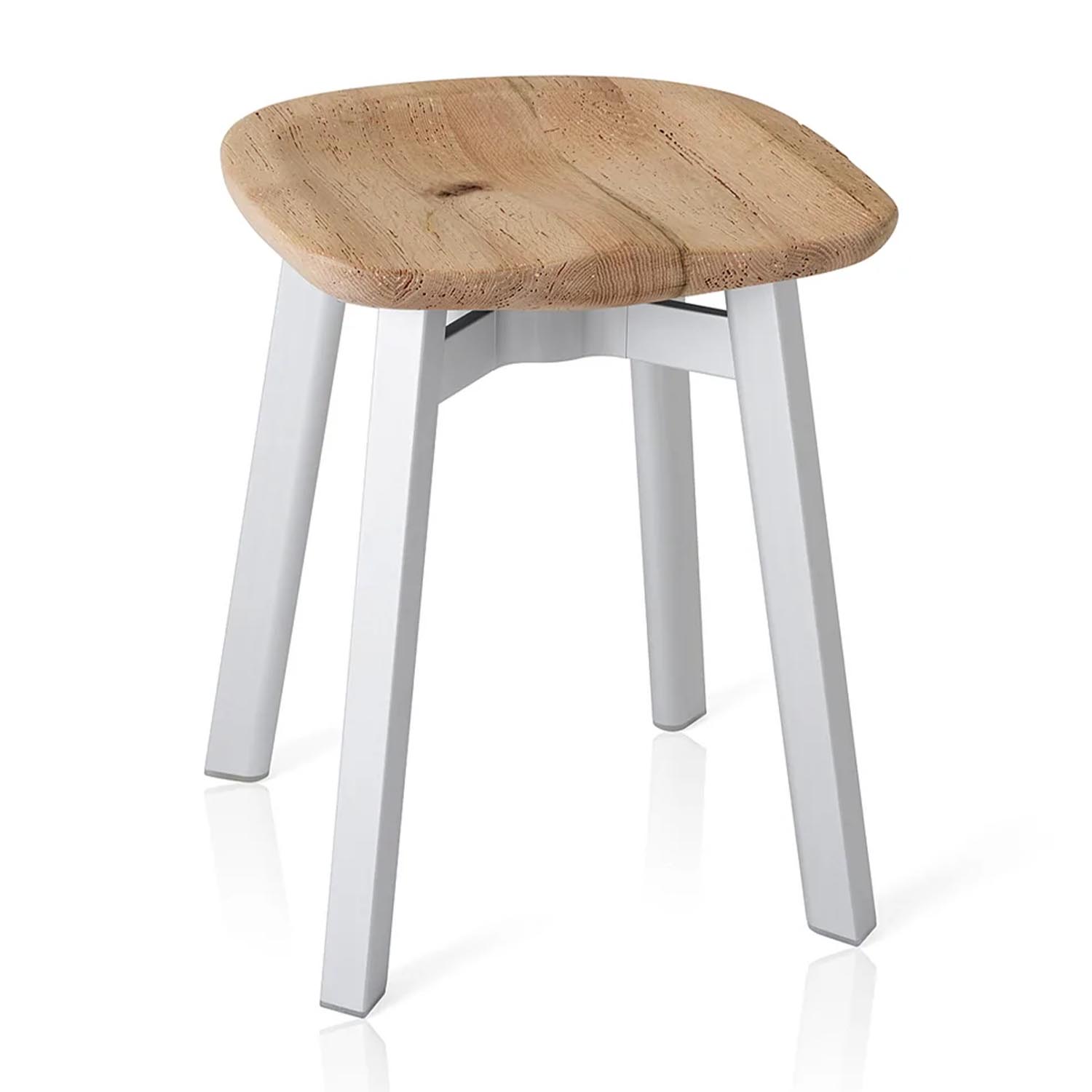 SU Small Stool Hocker, Sitz holz, eiche, Gestell aluminium, eloxiert von Emeco