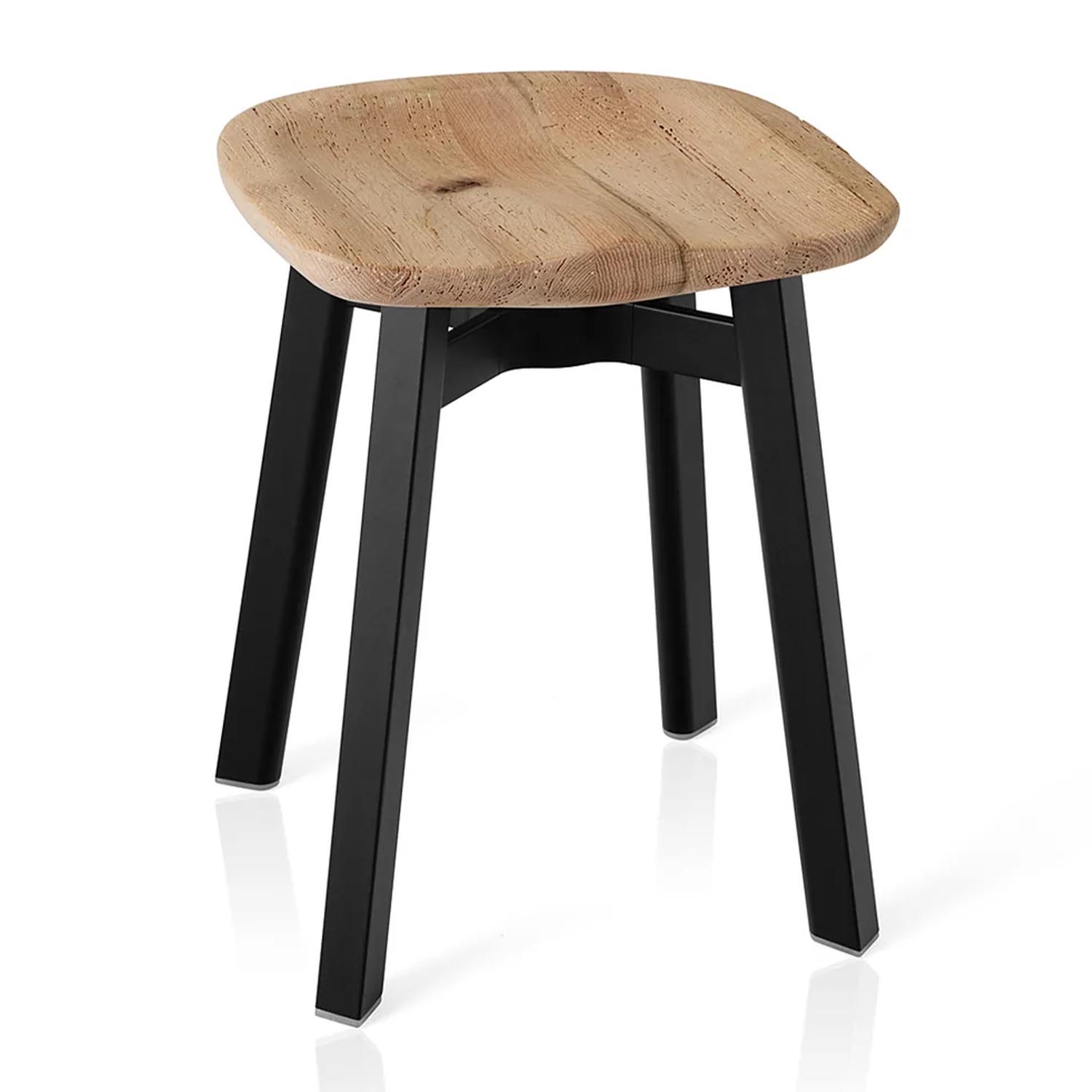 SU Small Stool Hocker, Sitz holz, eiche, Gestell aluminium, schwarz eloxiert von Emeco