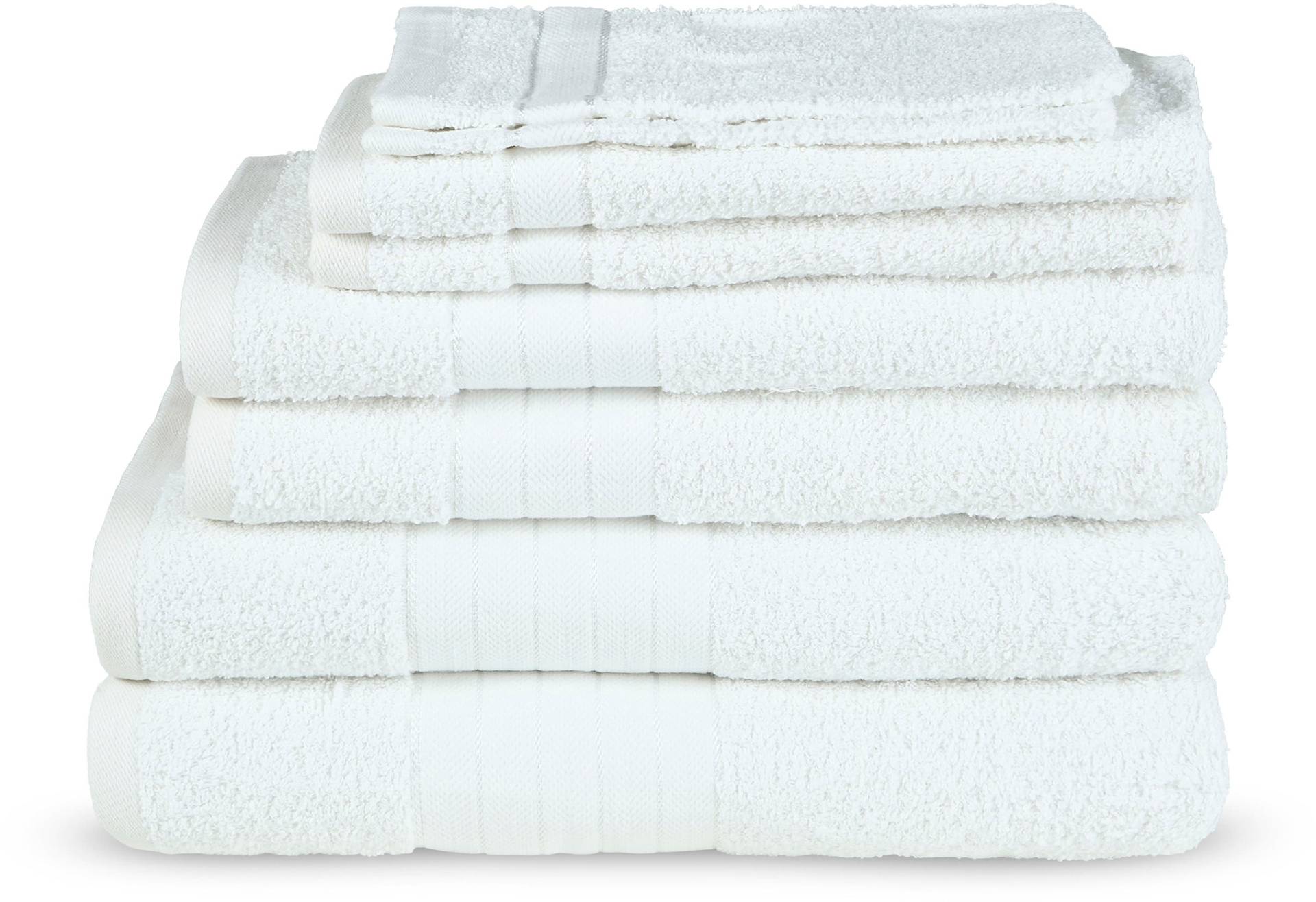 Emotion Handtuch Set »Uni«, (8 St., 2 Badetücher-2 Gästetücher-2 Handtücher-2 Waschlappen), Baumwolle, Walkfrottee, Bordüre, 500 GSM, Einfarbig, ohne Aufhängung von Emotion