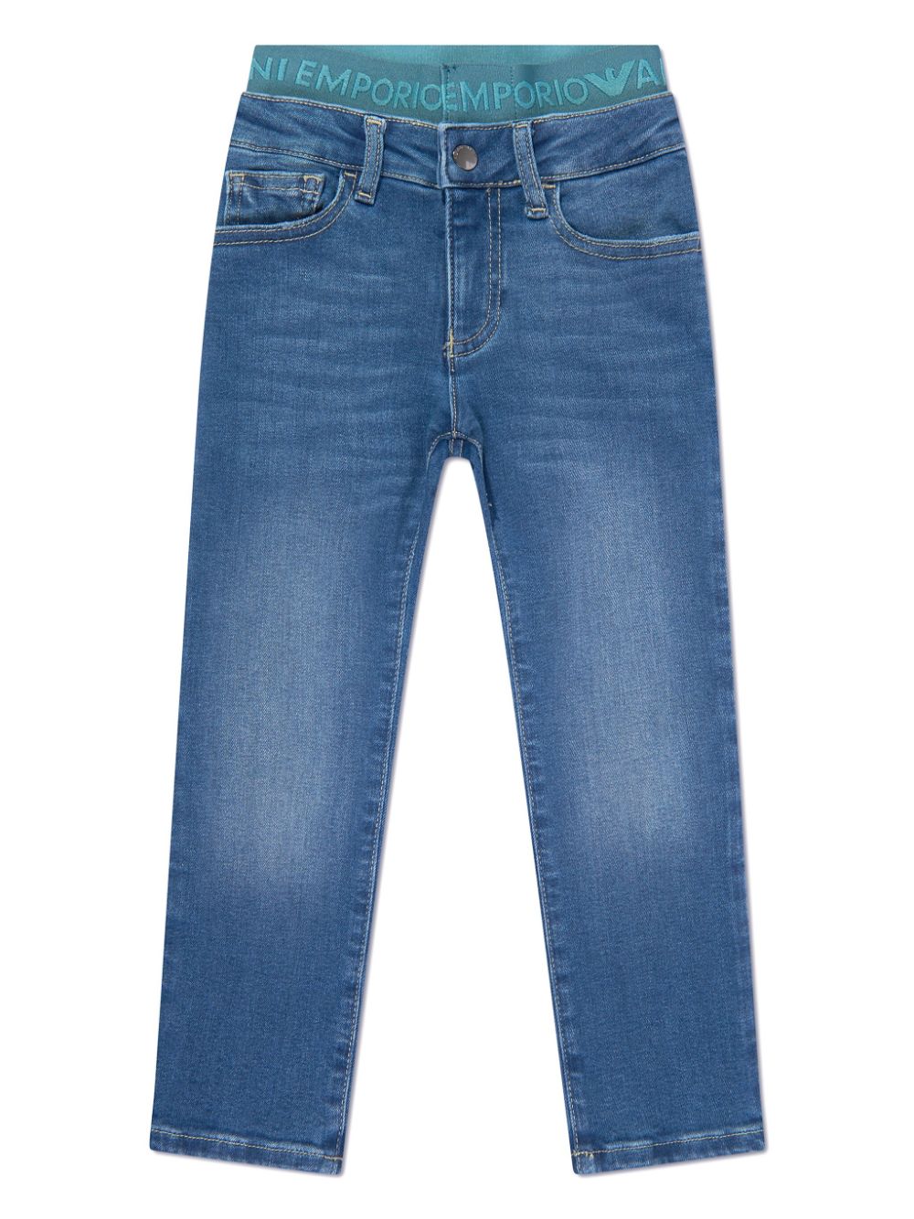 Emporio Armani Kids J07 logo-waistband straight-leg jeans - Blue von Emporio Armani Kids