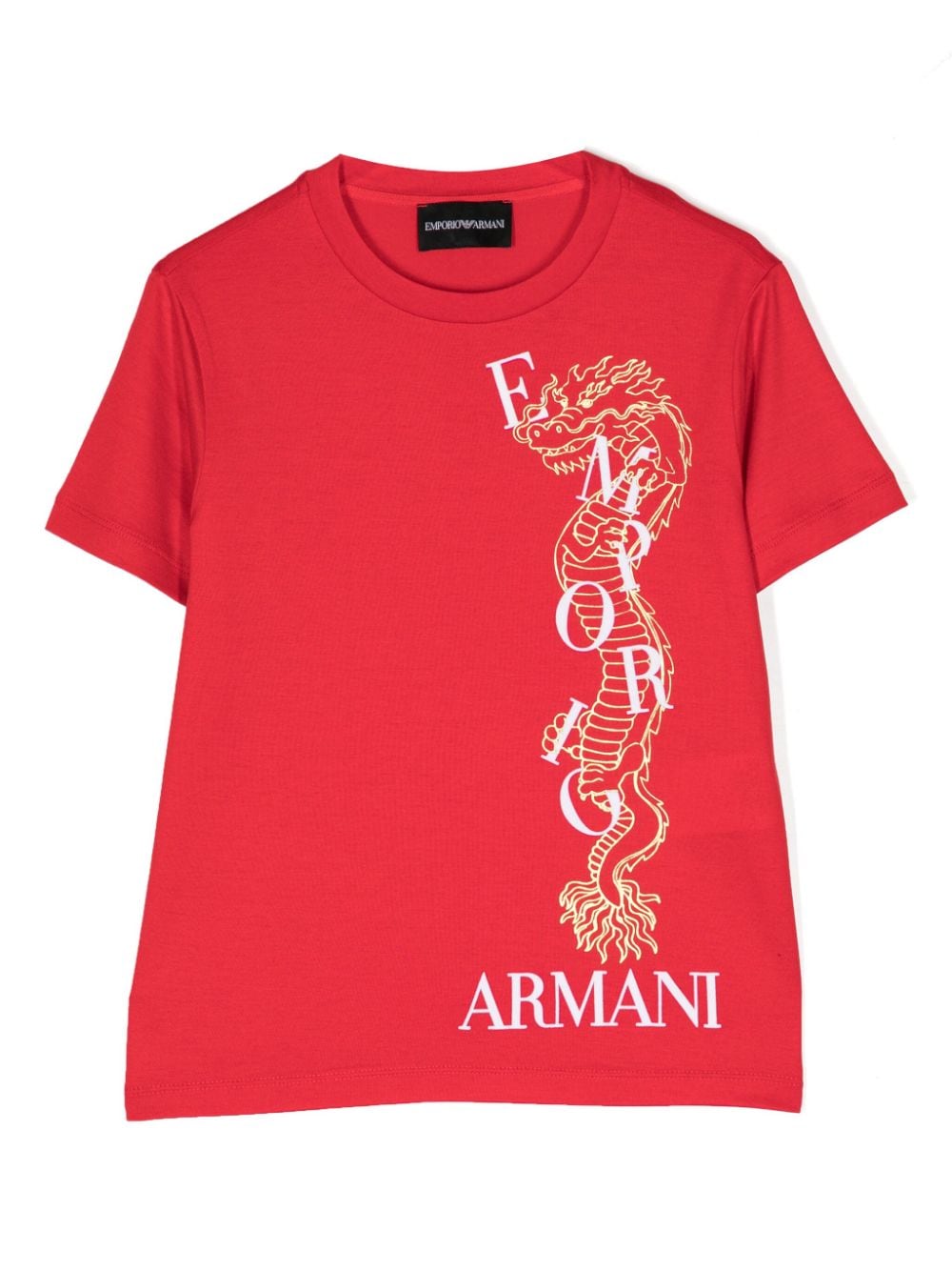 Emporio Armani Kids dragon-print crew-neck T-shirt - Red von Emporio Armani Kids
