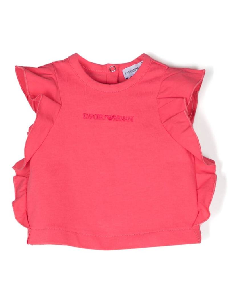 Emporio Armani Kids embroidered-logo ruffled T-shirt - Pink von Emporio Armani Kids