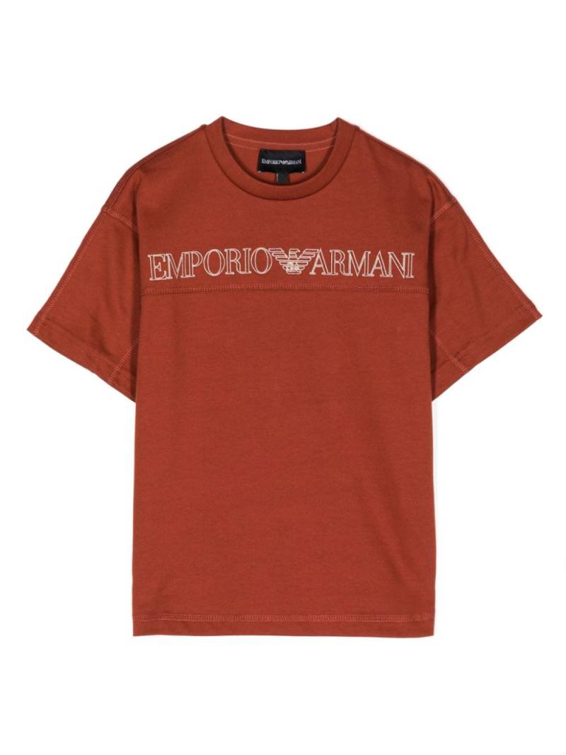 Emporio Armani Kids logo-embroidered cotton T-shirt - Brown von Emporio Armani Kids