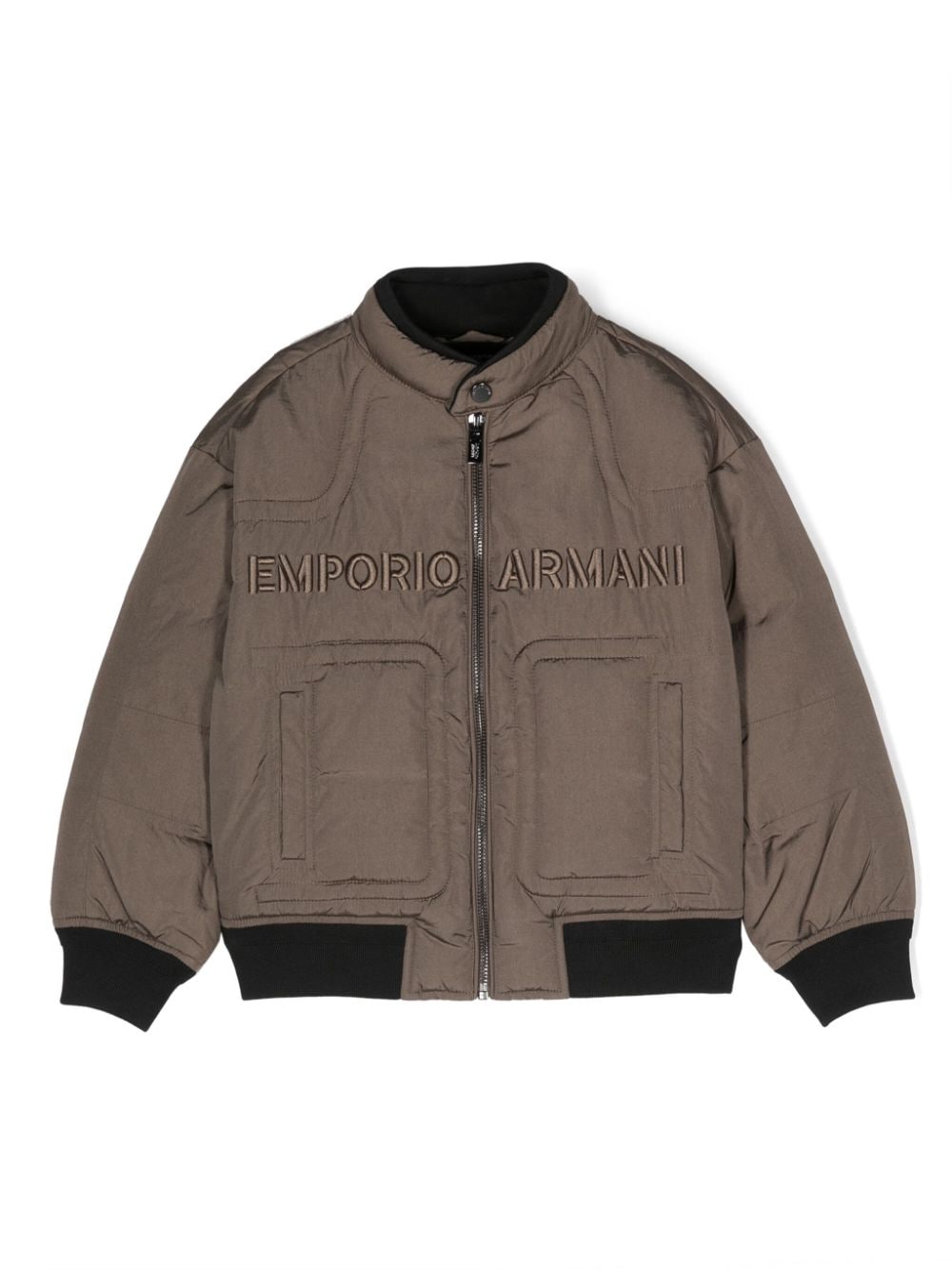 Emporio Armani Kids logo-embroidered padded jacket - Brown von Emporio Armani Kids