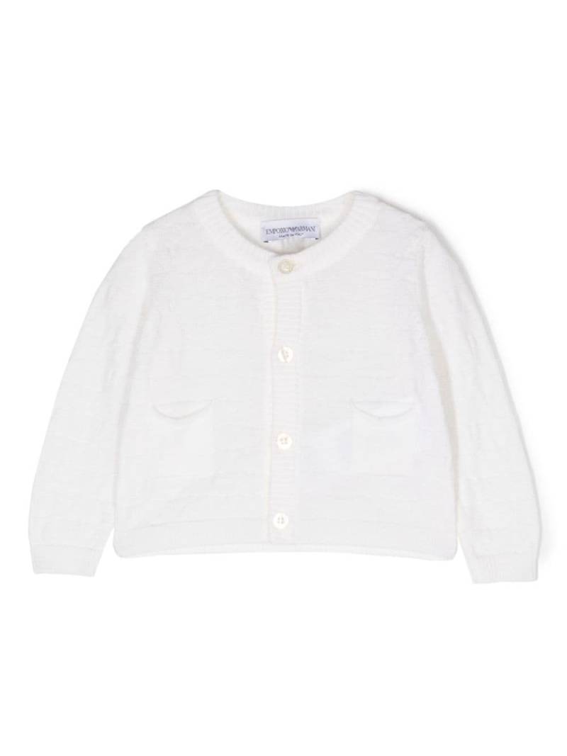 Emporio Armani Kids logo-intarsia virgin wool cardigan - White von Emporio Armani Kids