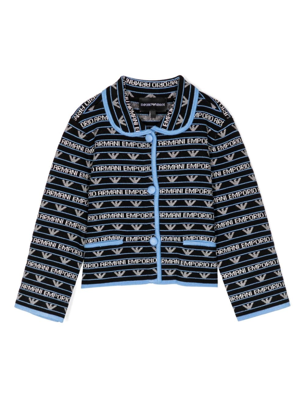 Emporio Armani Kids logo-jacquard knitted jacket - Blue von Emporio Armani Kids