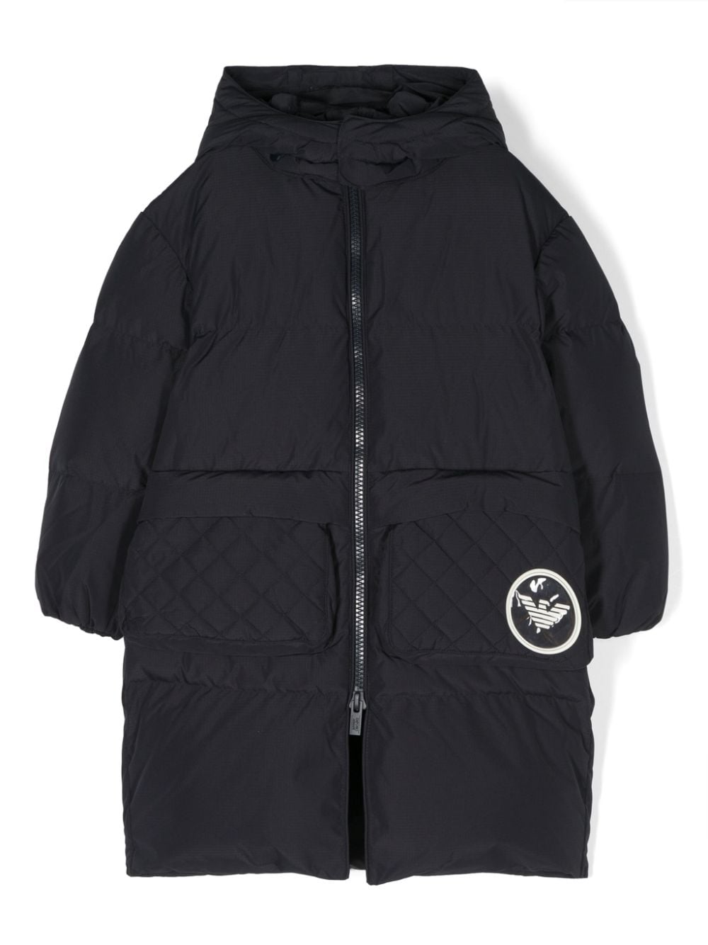 Emporio Armani Kids logo-patch quilted down jacket - Blue von Emporio Armani Kids