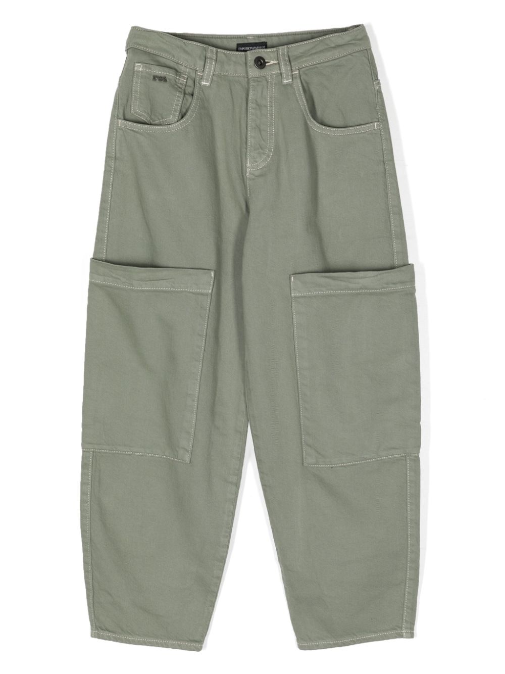 Emporio Armani Kids logo-plaque cotton trousers - Green von Emporio Armani Kids