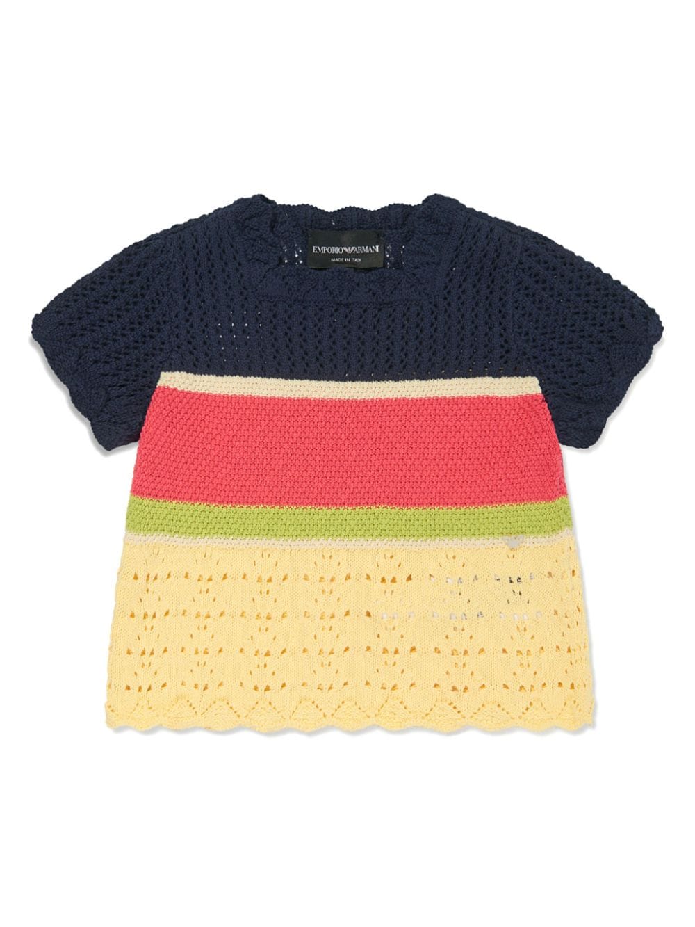 Emporio Armani Kids striped crochet-knit cotton top - Yellow von Emporio Armani Kids