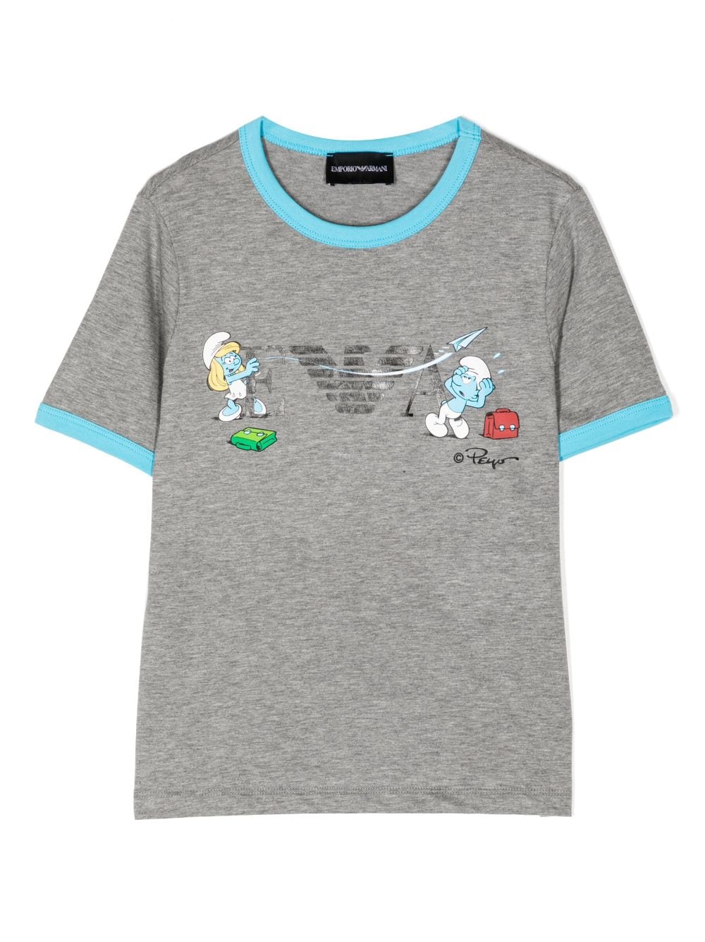 Emporio Armani Kids x Smurfs logo-print cotton T-shirt - Grey von Emporio Armani Kids