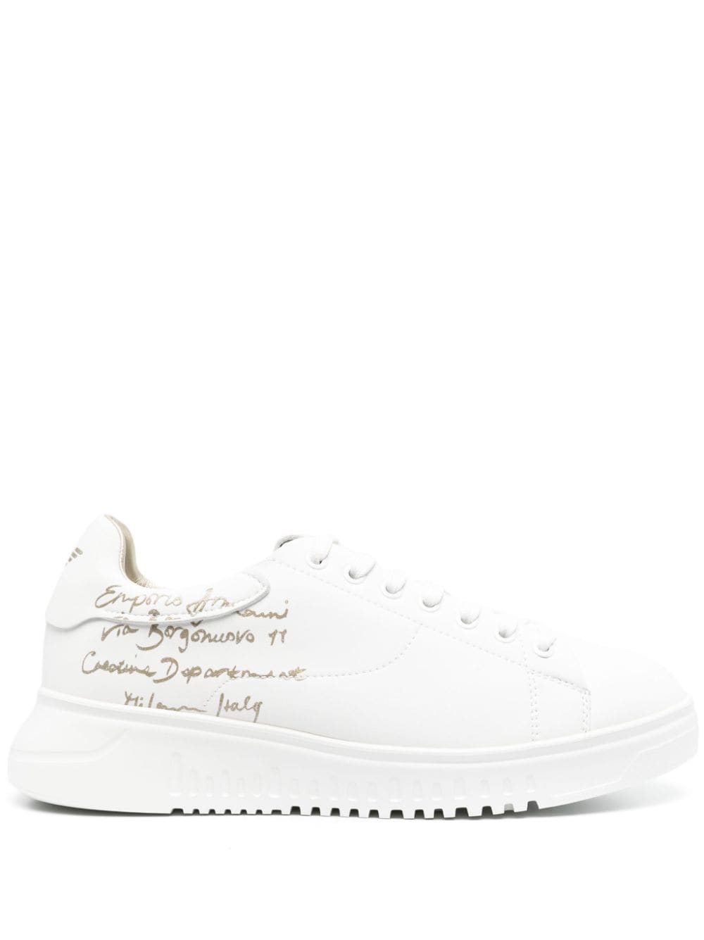 Emporio Armani calligraphy-print leather sneakers - White von Emporio Armani