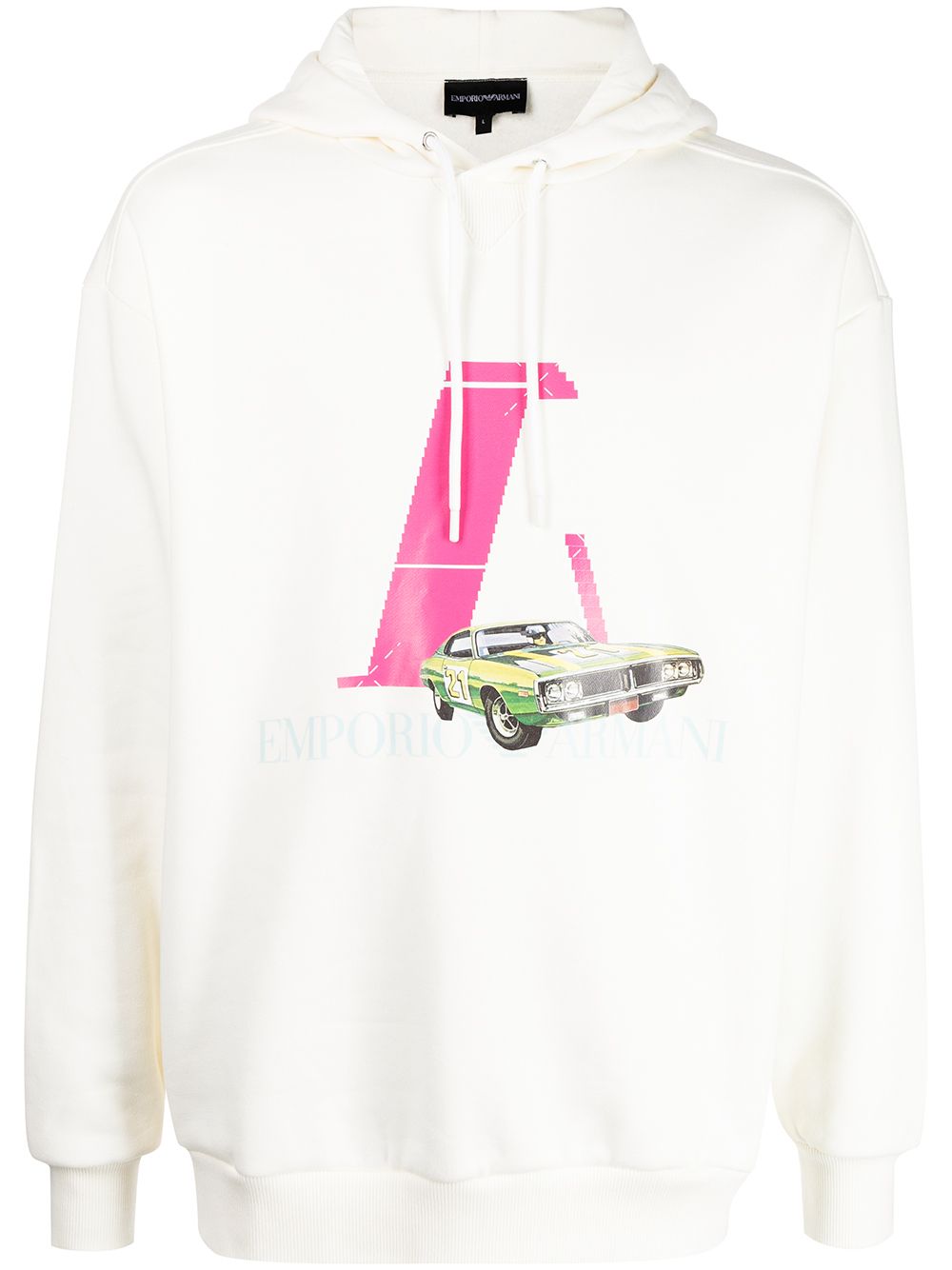 Emporio Armani car logo-print hoodie - White von Emporio Armani