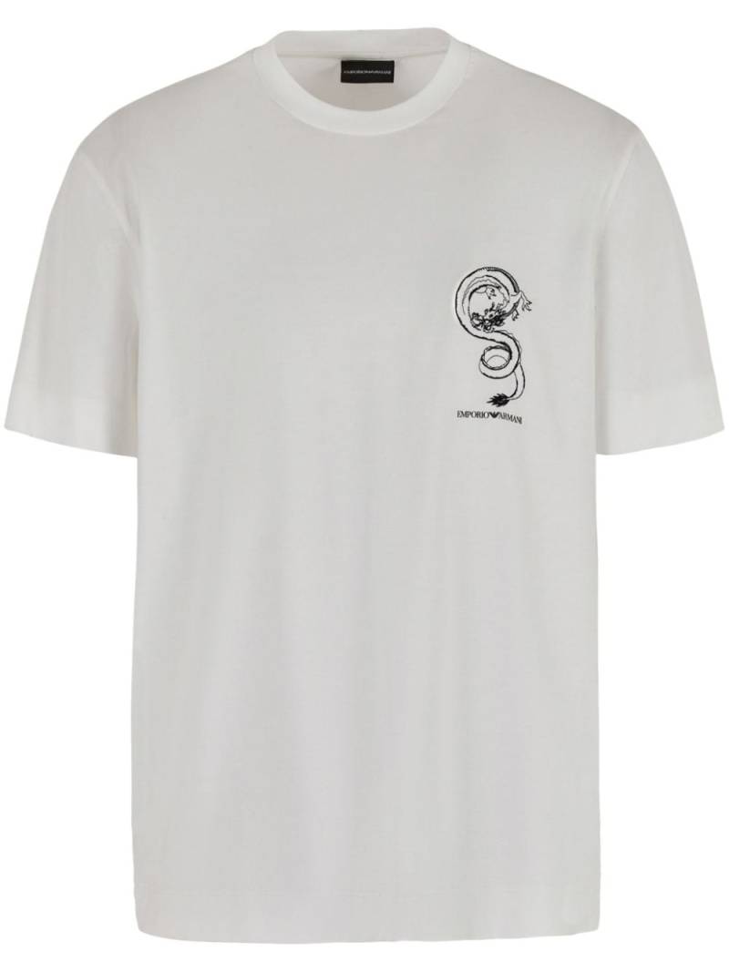 Emporio Armani dragon-embroidered crew-neck T-shirt - White von Emporio Armani