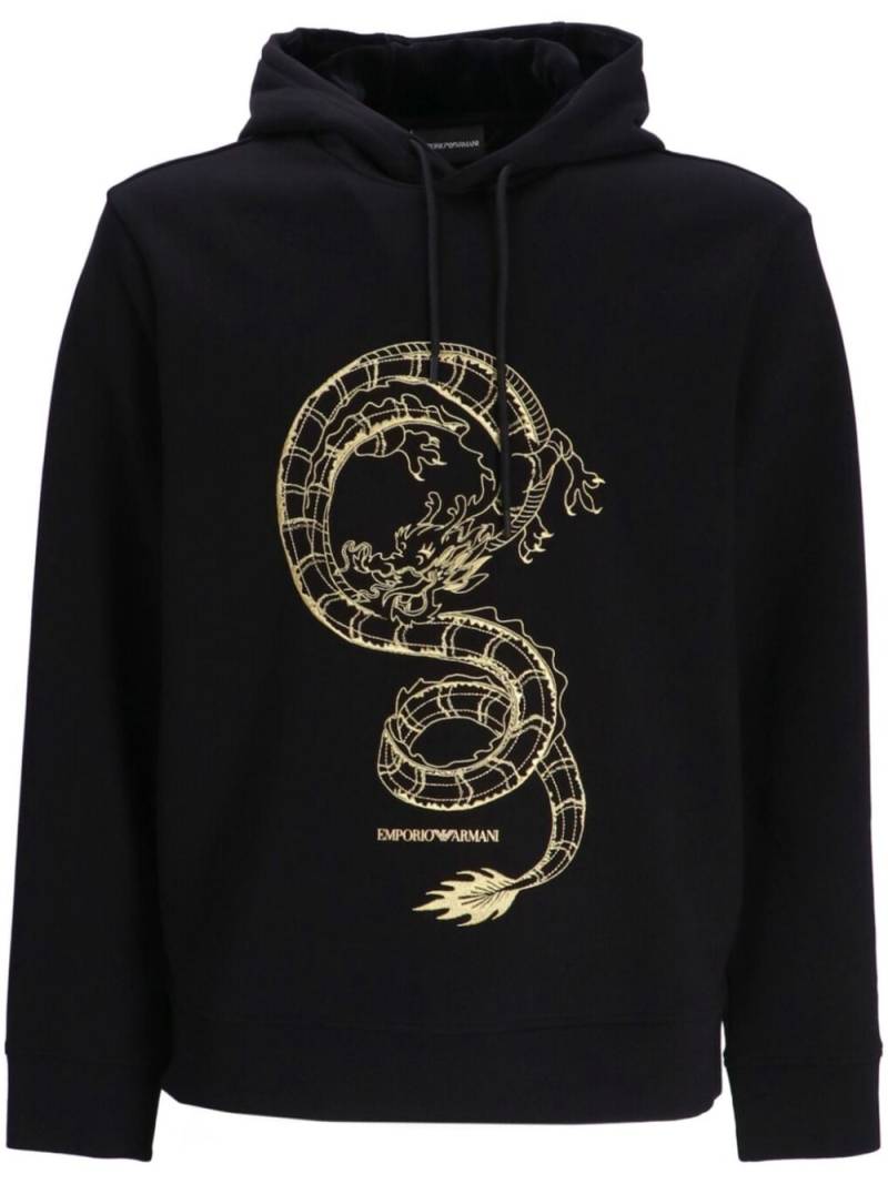 Emporio Armani dragon-embroidered hoodie - Black von Emporio Armani