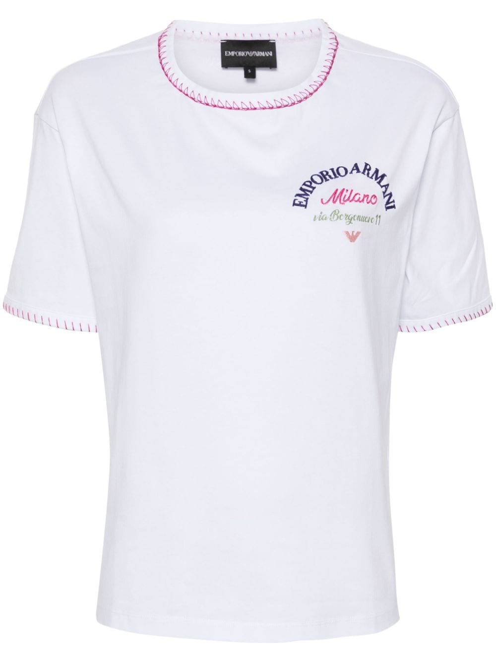 Emporio Armani embroidered-logo cotton T-shirt - White von Emporio Armani