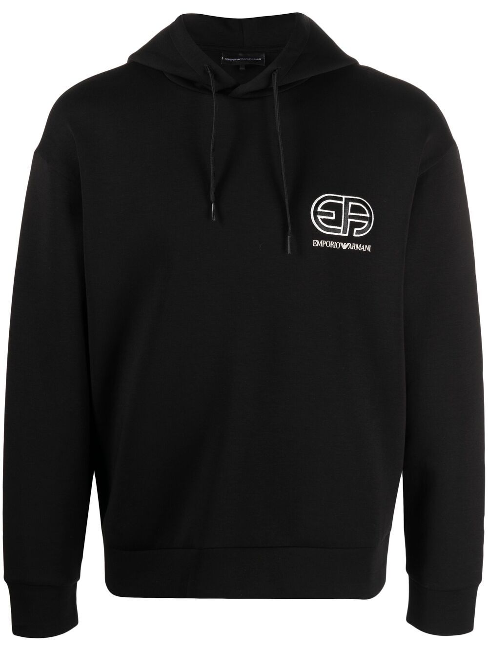 Emporio Armani embroidered logo rib-trimmed hoodie - Black von Emporio Armani