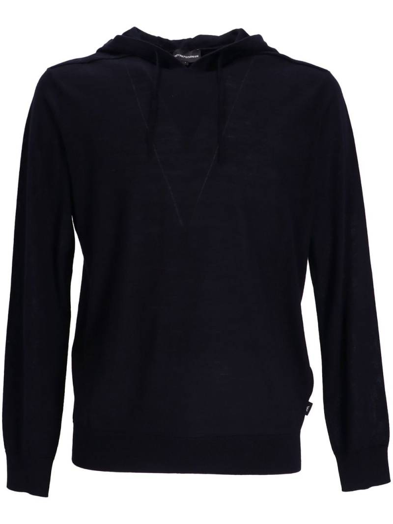 Emporio Armani fine-knit virgin wool-blend hoodie - Blue von Emporio Armani