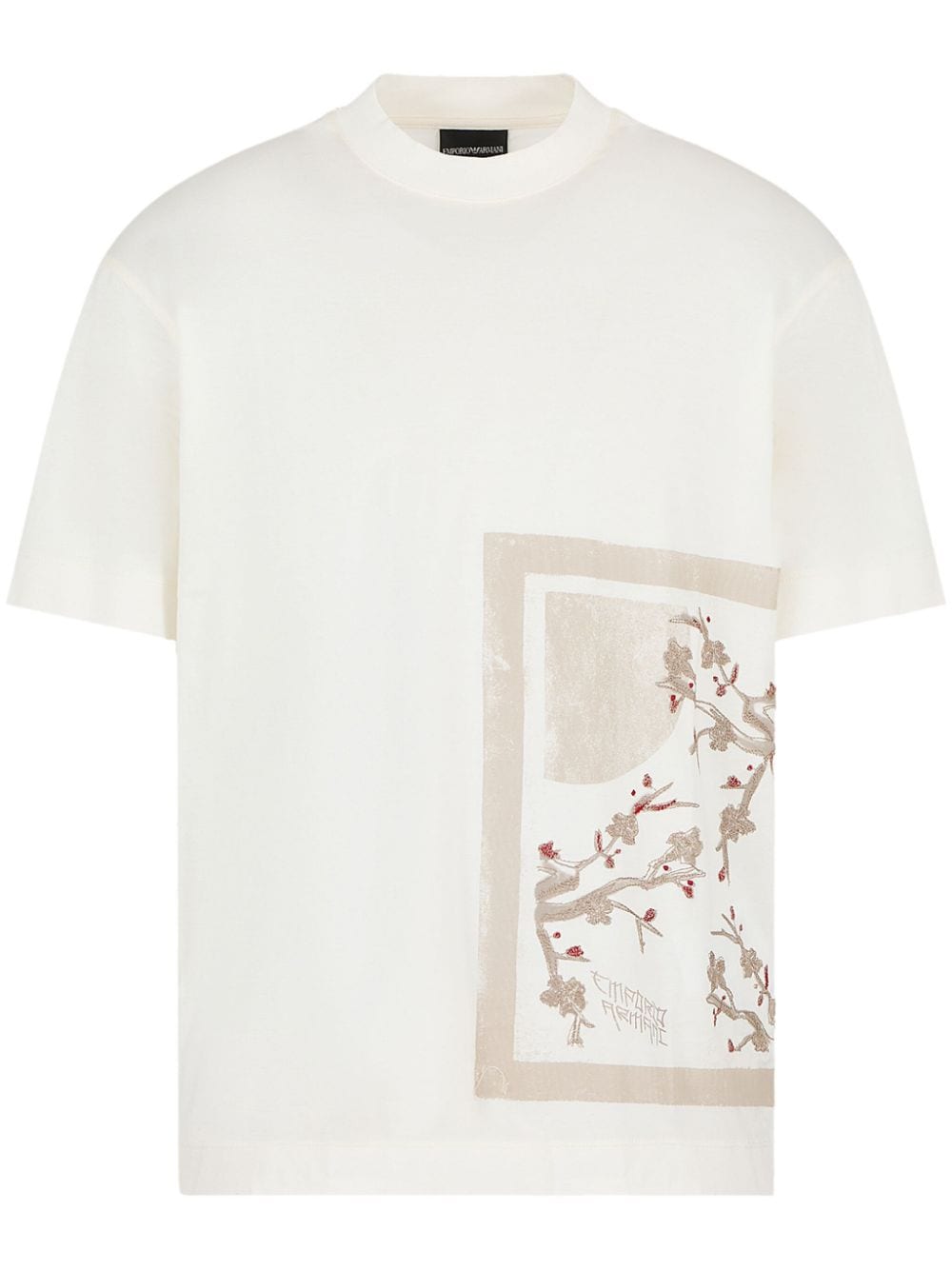 Emporio Armani floral-embroidered jersey T-shirt - White von Emporio Armani