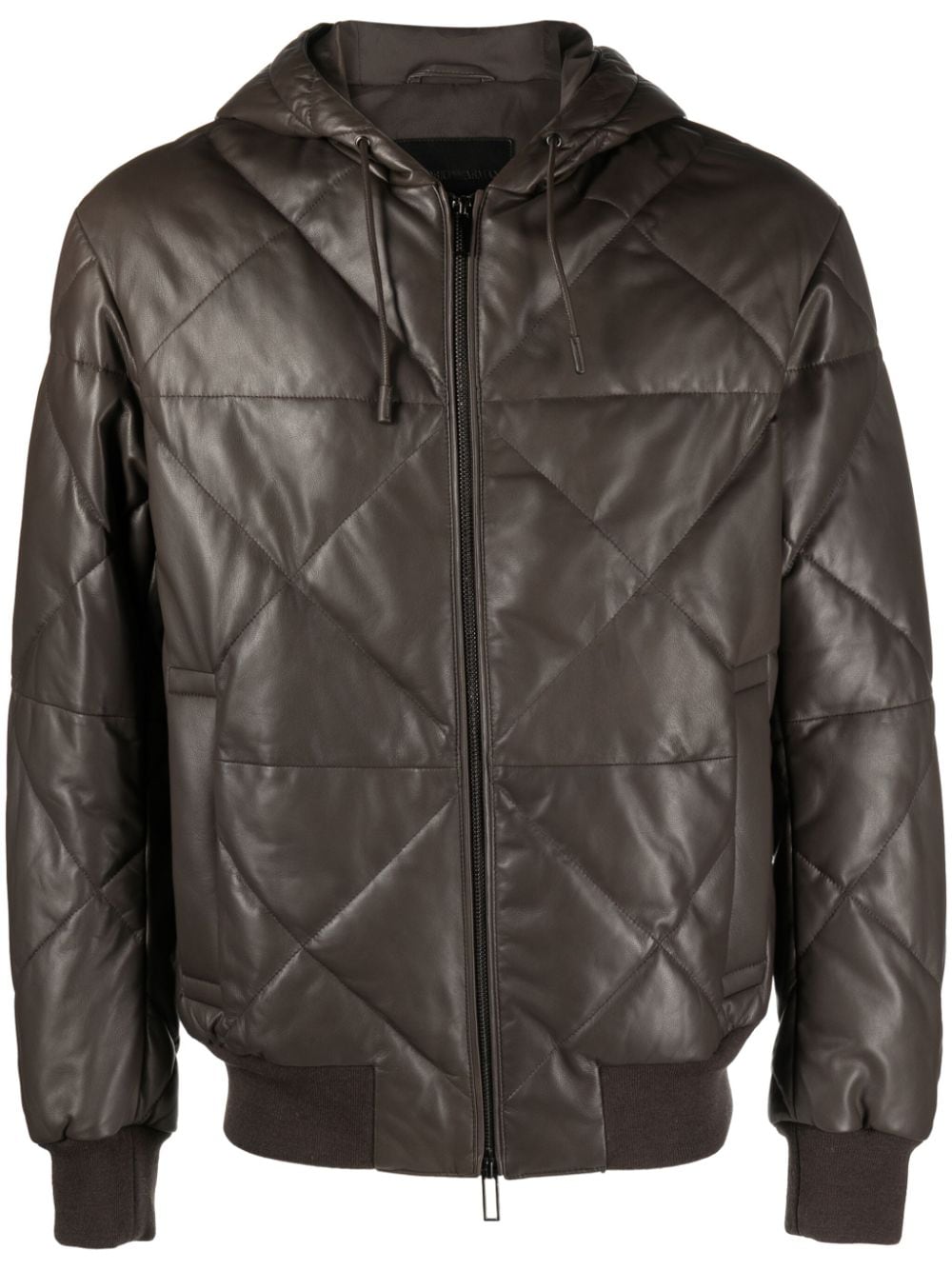 Emporio Armani hooded leather jacket - Brown von Emporio Armani