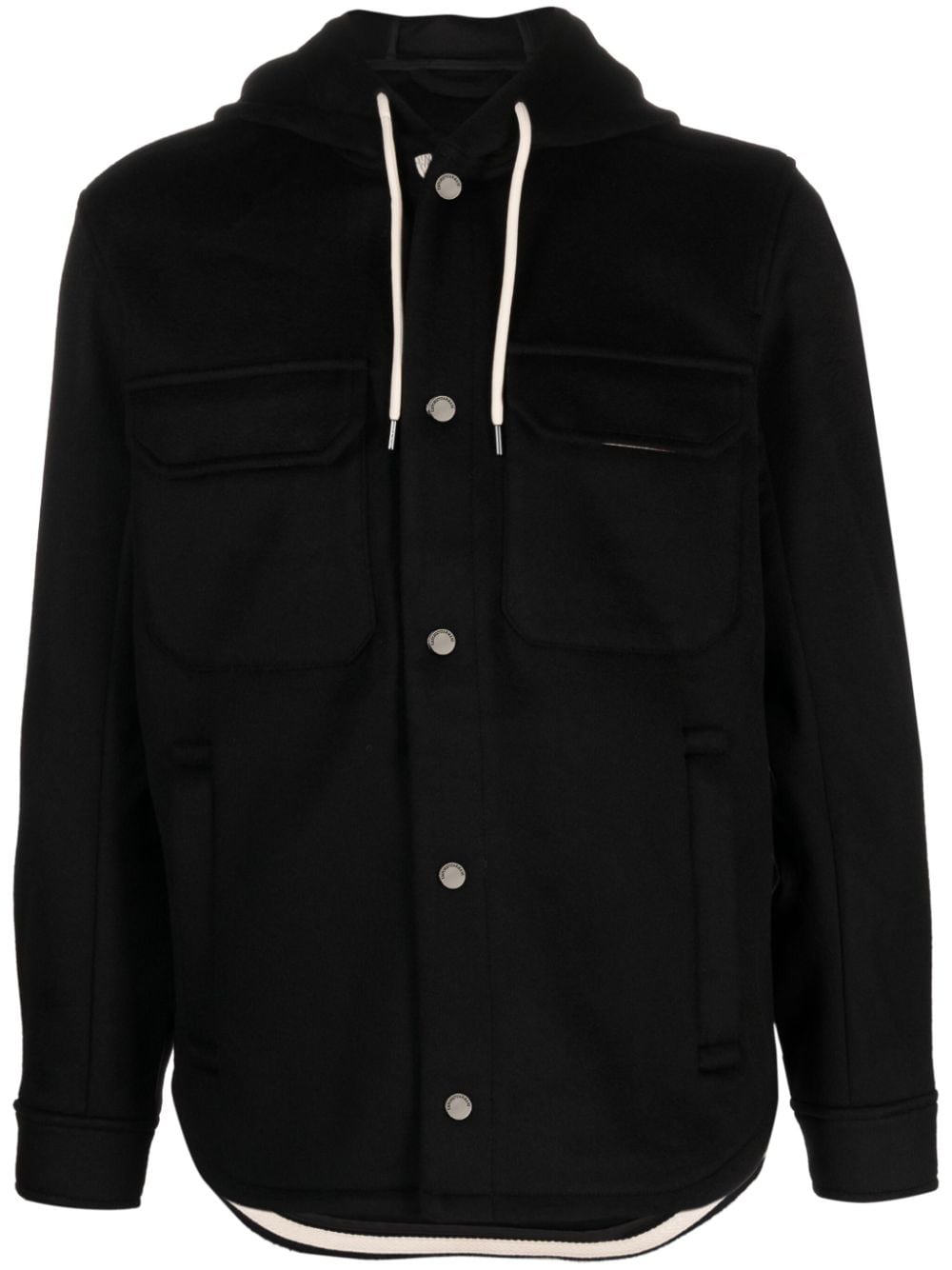 Emporio Armani hooded virgin wool shirt jacket - Black von Emporio Armani