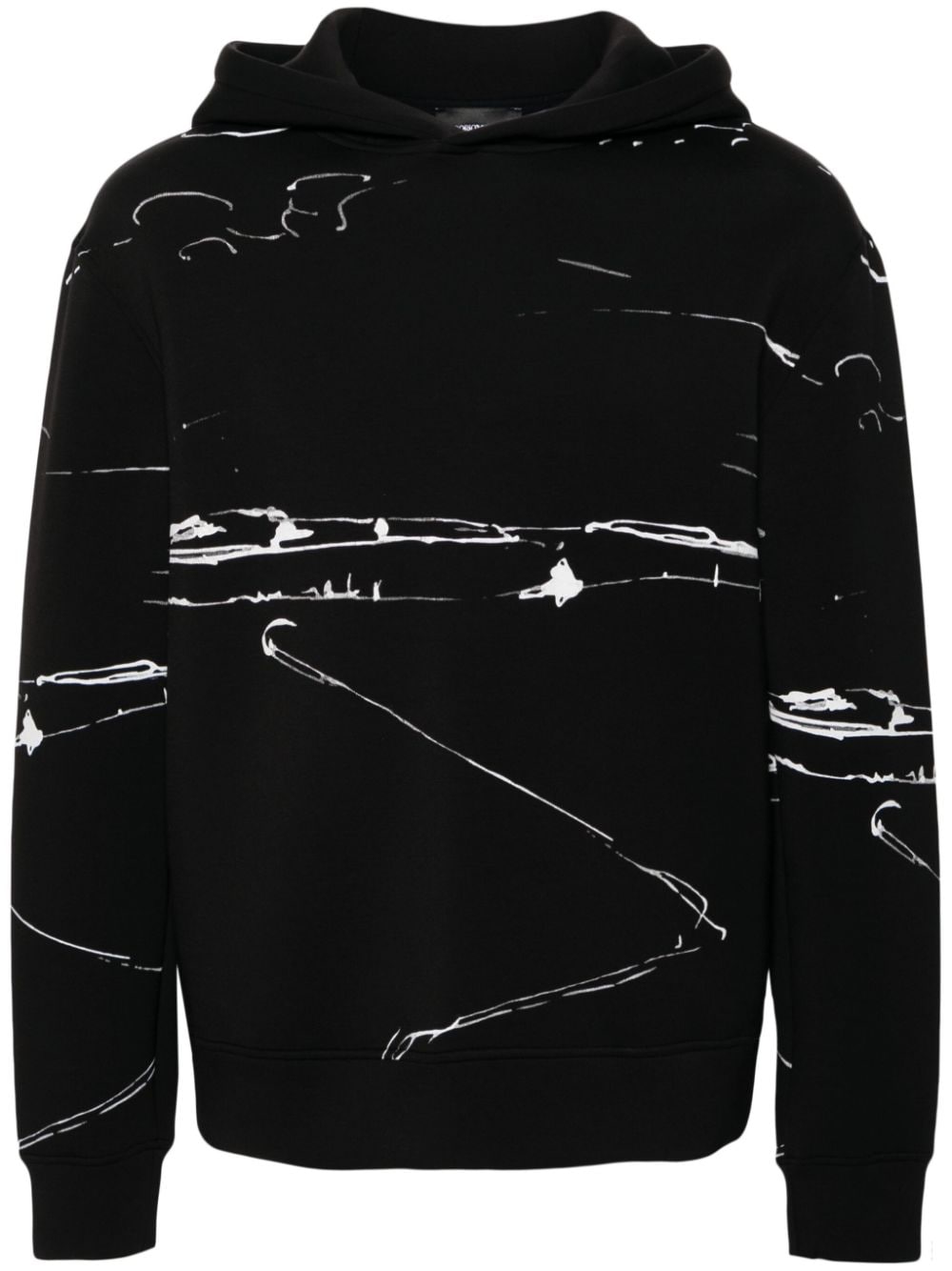 Emporio Armani landscape-print jersey hoodie - Black von Emporio Armani