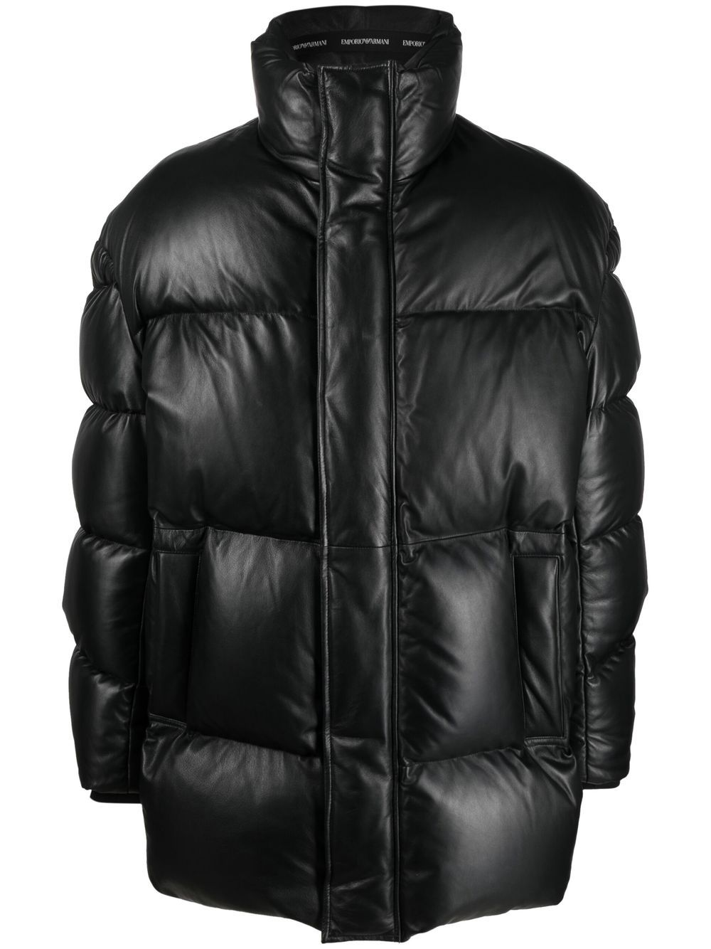 Emporio Armani leather padded down coat - Black von Emporio Armani