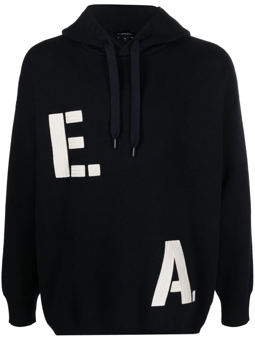 Emporio Armani logo-appliqué knitted hoodie - Blue von Emporio Armani