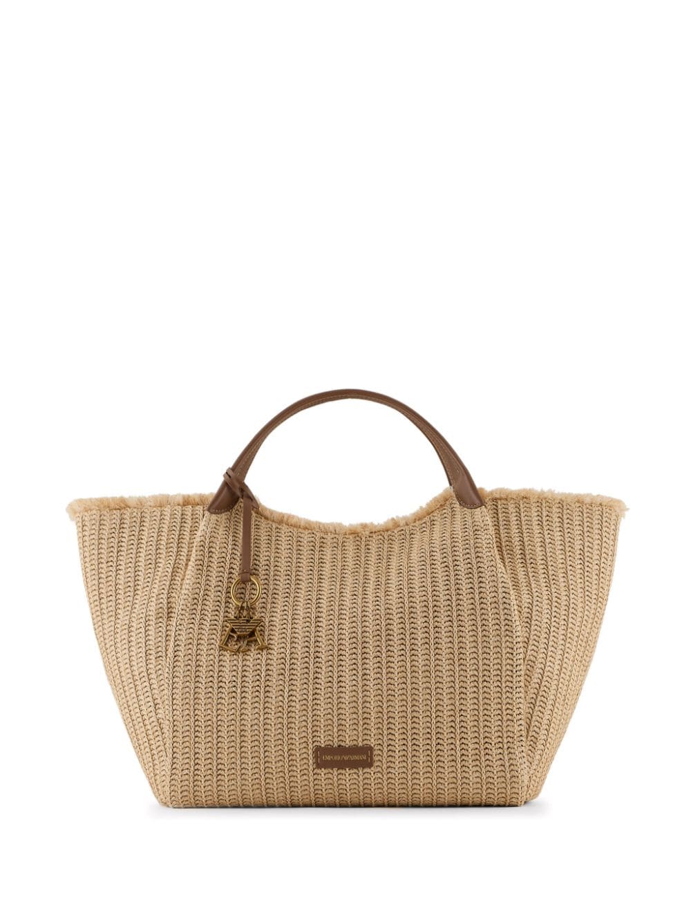 Emporio Armani logo-charm straw tote bag - Neutrals von Emporio Armani