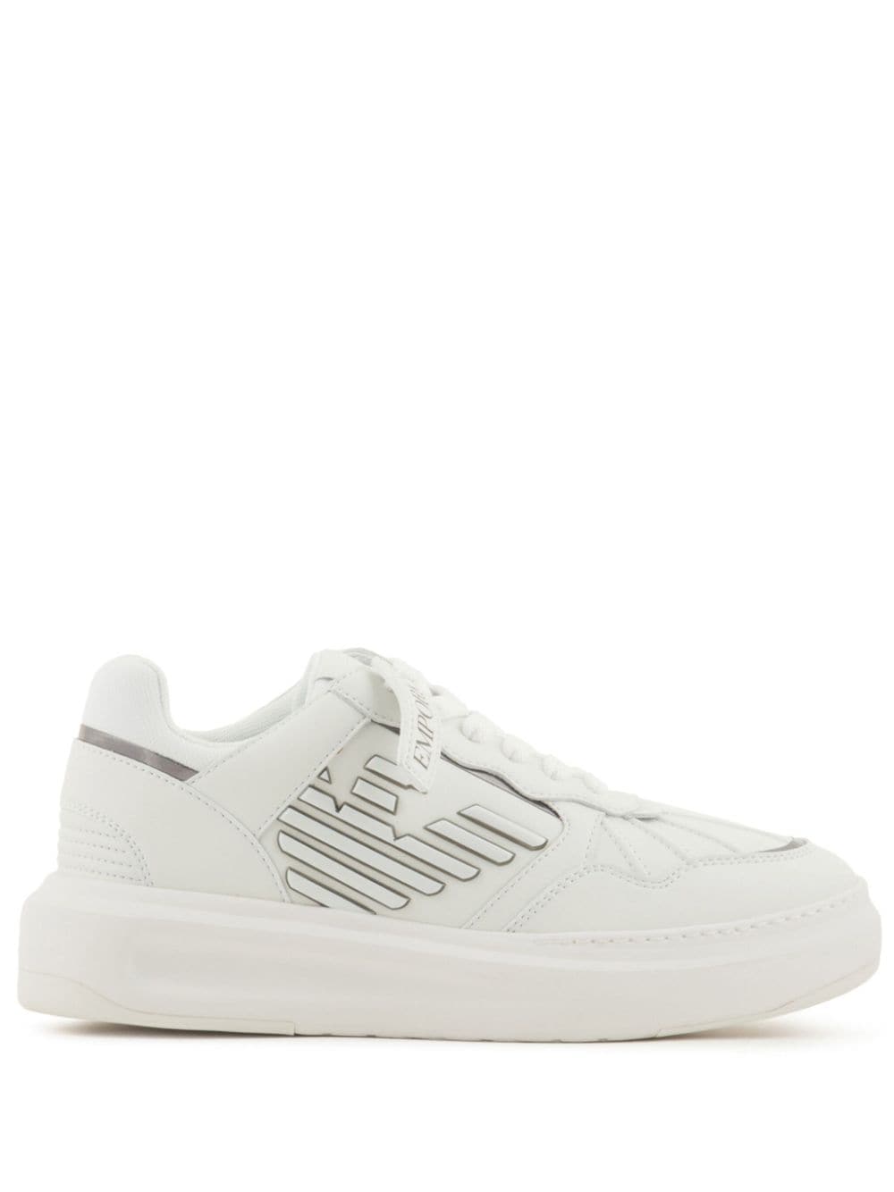 Emporio Armani logo-embossed leather sneakers - White von Emporio Armani